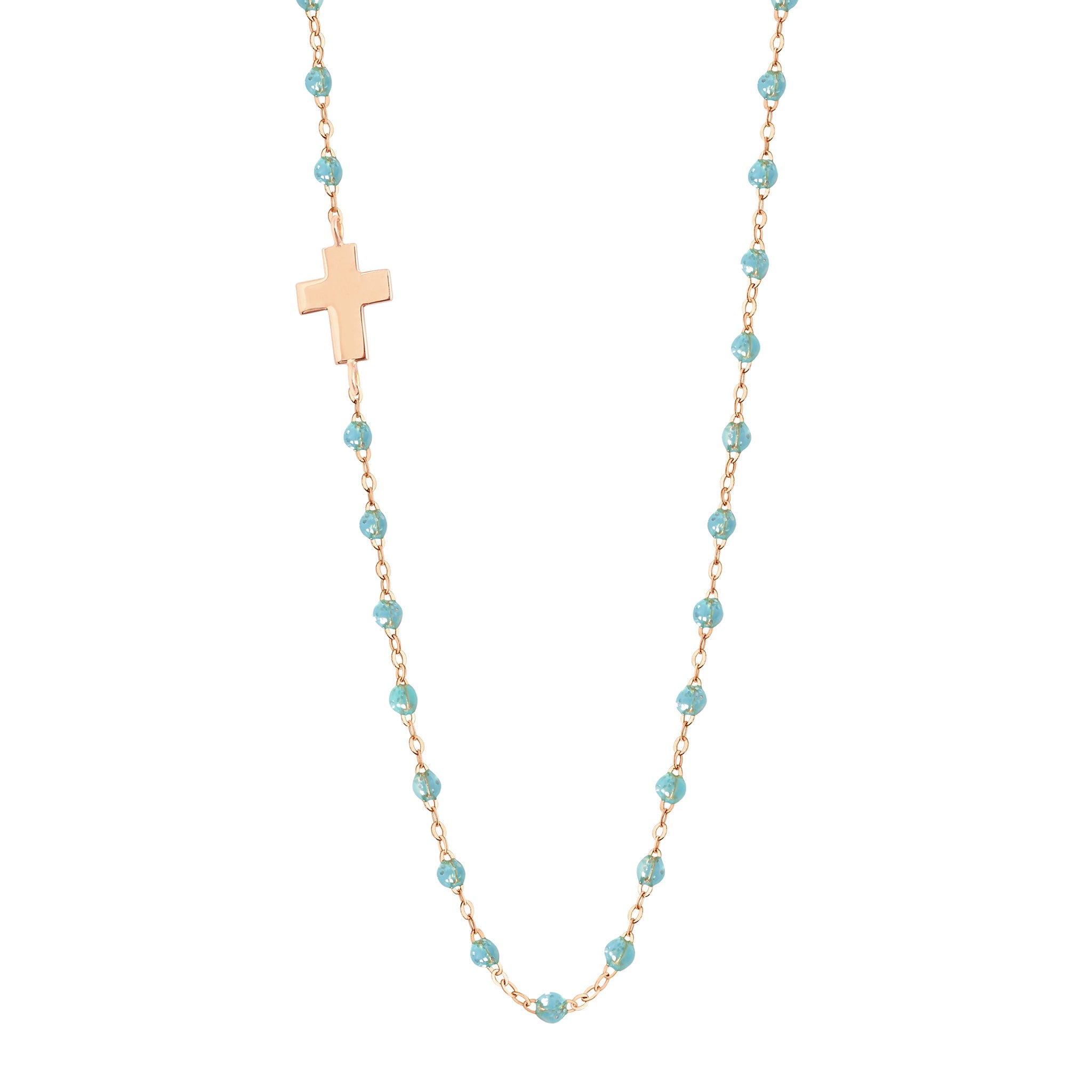 Collier aqua Croix de côté, or rose, 42 cm madone Référence :  b1co002r6242xx -1