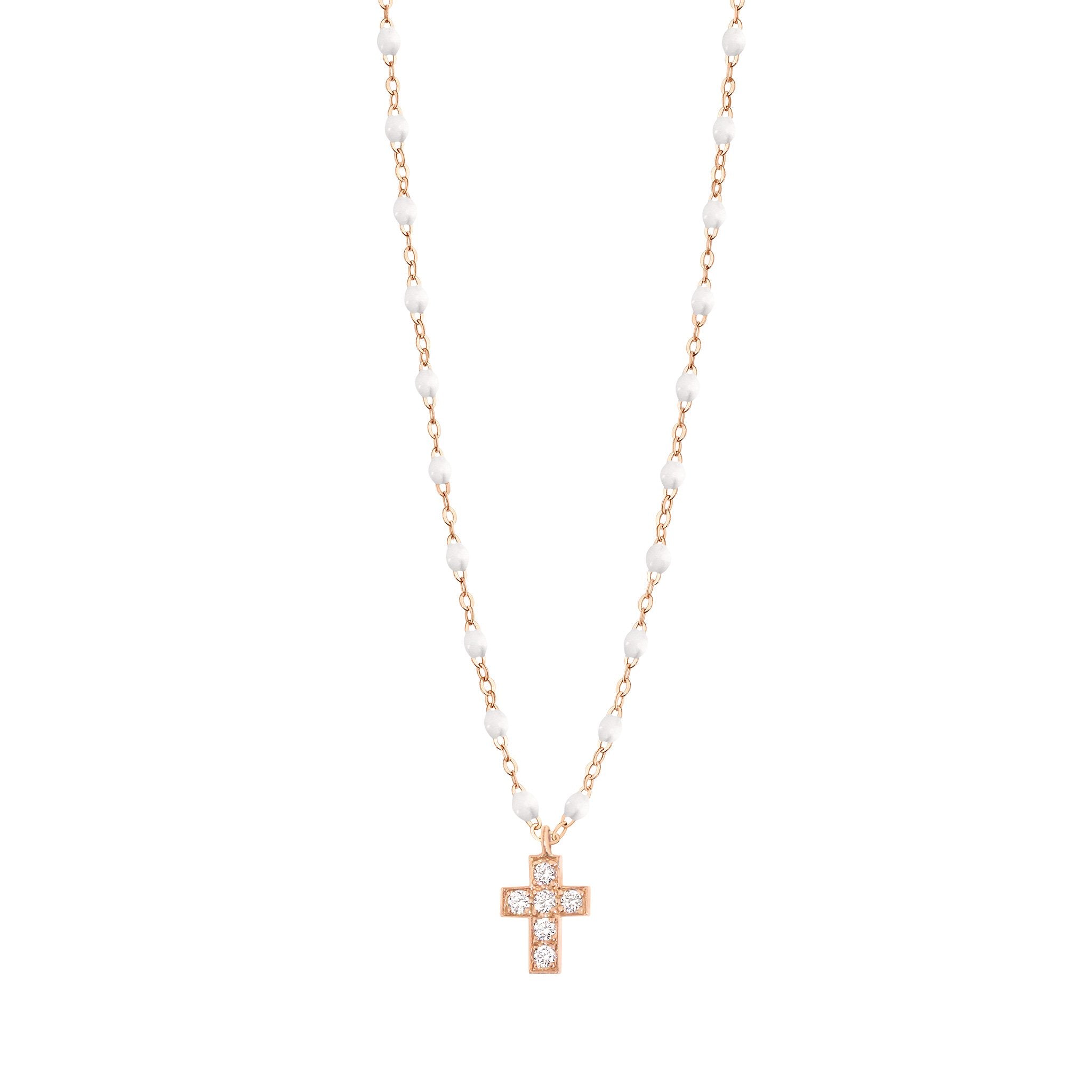 Collier blanc Croix diamants, or rose, 42 cm madone Référence :  b1co004r0142di -1