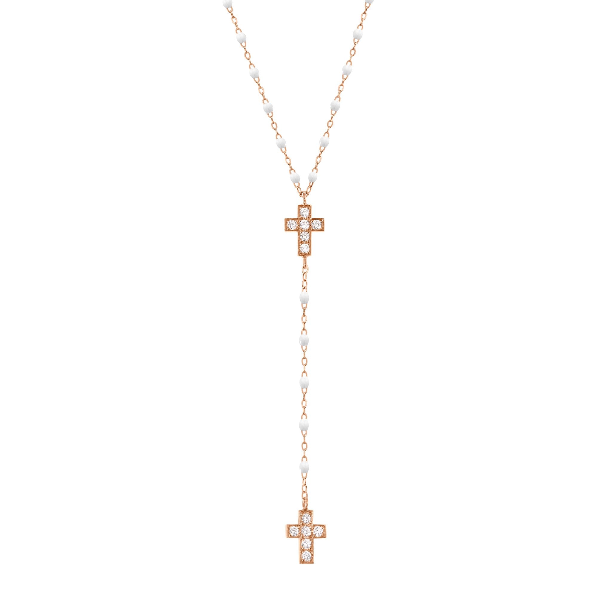Chapelet blanc Croix Diamants, or rose, 42 cm madone Référence :  b1co006r0142di -1
