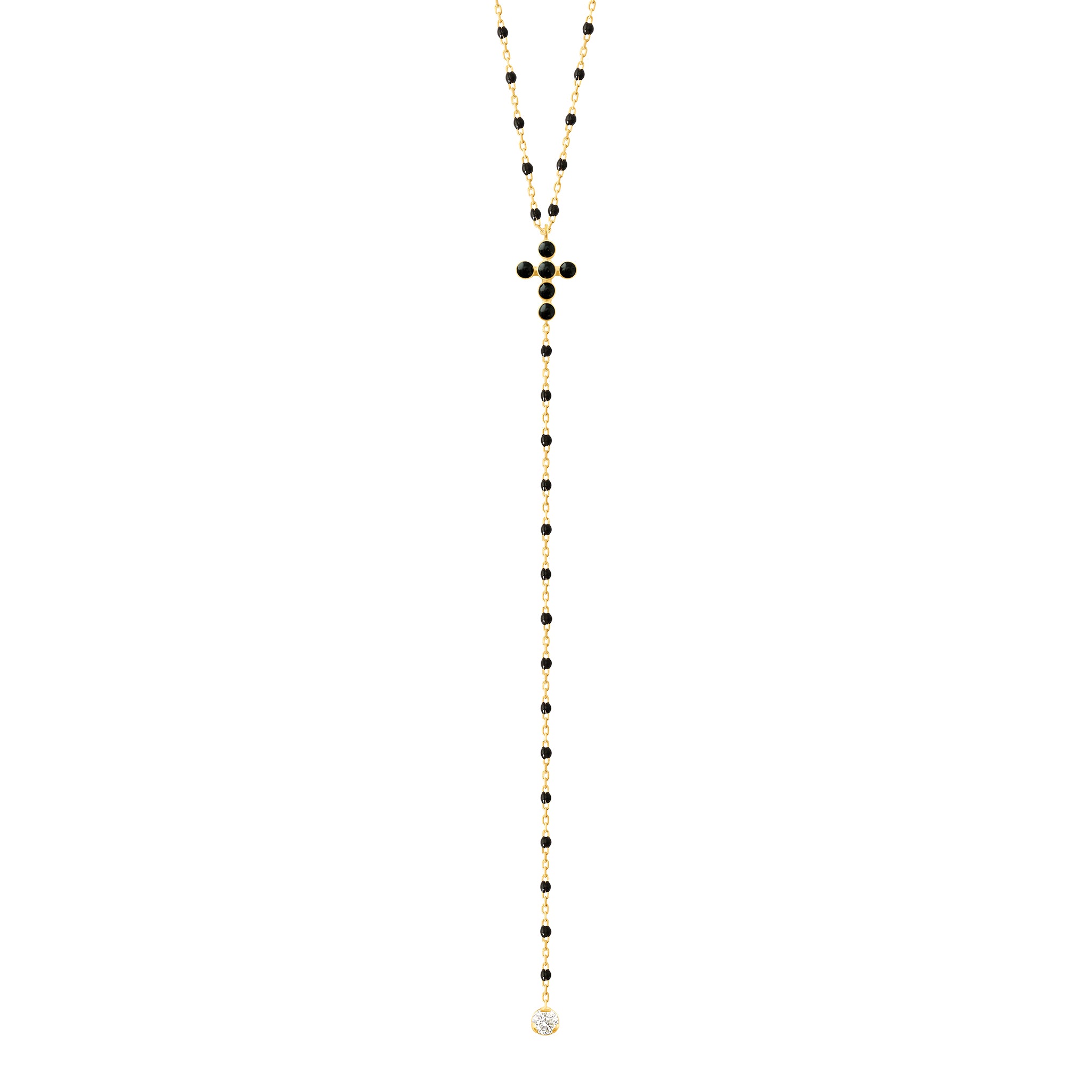 Chapelet noir Croix Perlée, diamants, or jaune, 42 cm madone Référence :  b1cp002j2042di -1