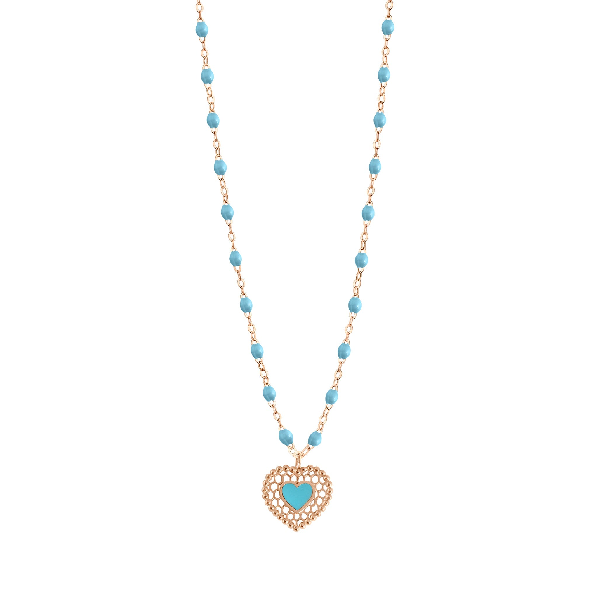 Collier turquoise Cœur Dentelle, or rose, 42 cm lucky Référence :  b1dc001r3442xx -1