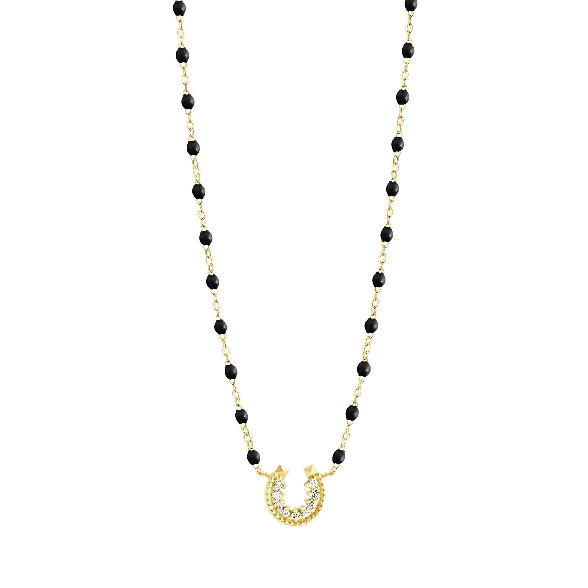 Collier noir Fer à cheval, diamants, or jaune, 42 cm voyage Référence :  b1fc001j2042di -1