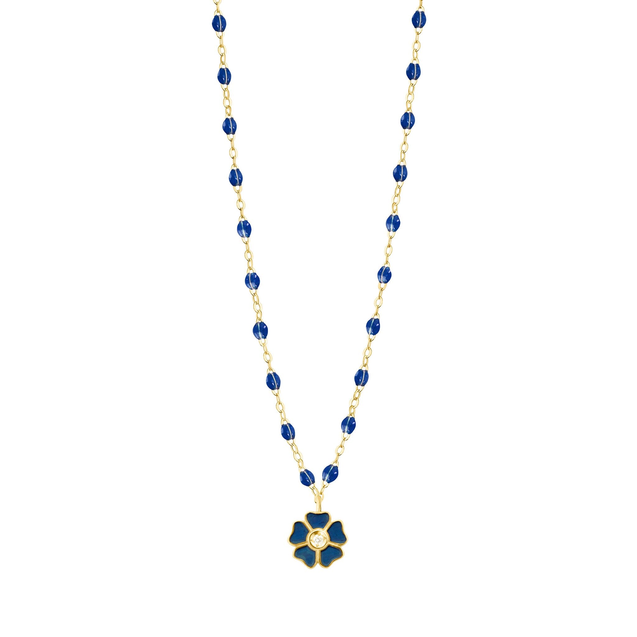 Collier bleu de prusse Fleur, diamant, or jaune, 42 cm voyage Référence :  b1fl001j0742di -1