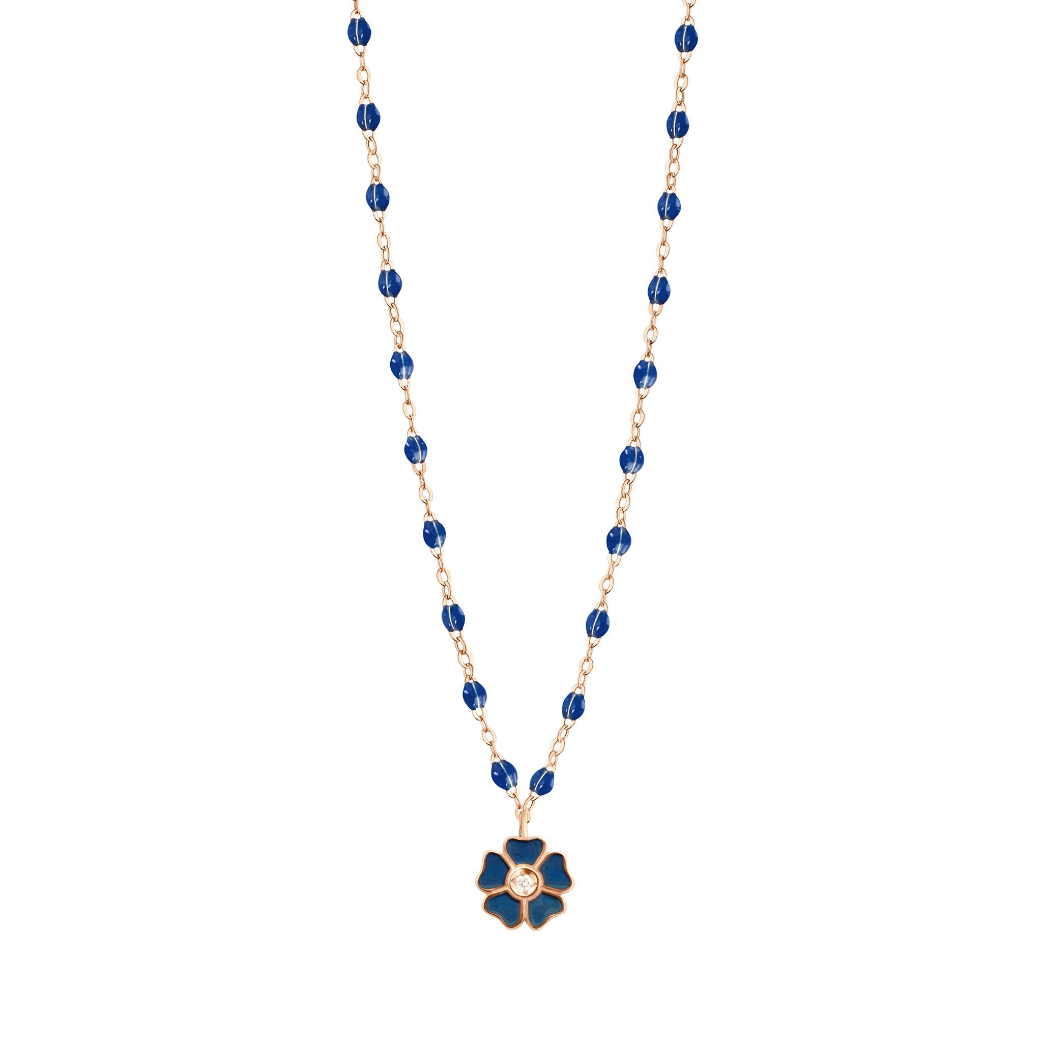 Collier bleu de prusse Fleur, diamant, or rose, 42 cm voyage Référence :  b1fl001r0742di -1