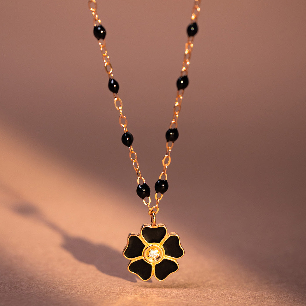 Collier noir Fleur, diamant, or rose, 42 cm voyage Référence :  b1fl001r2042di -3