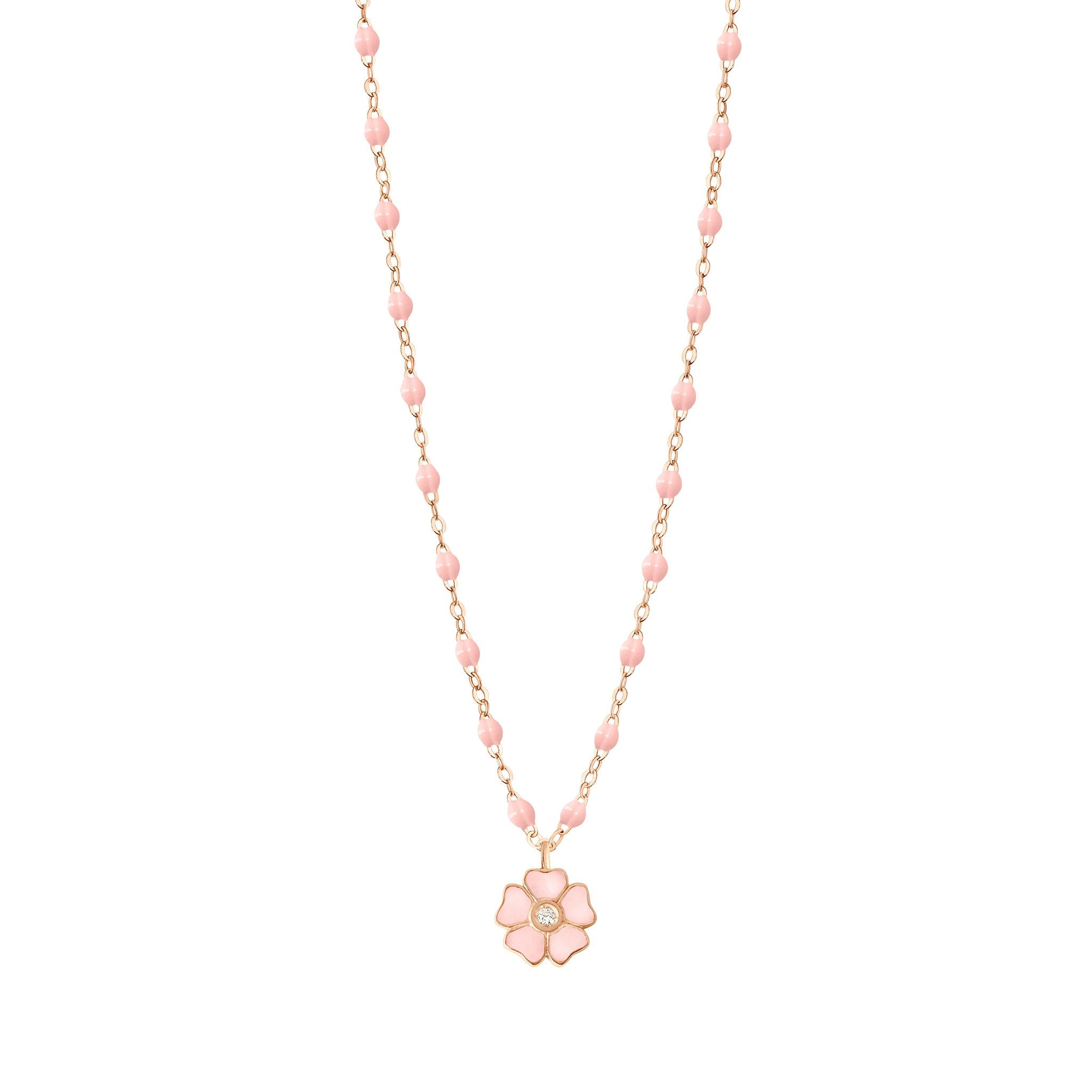 Collier rose bébé Fleur, diamant, or rose, 42 cm voyage Référence :  b1fl001r2842di -1