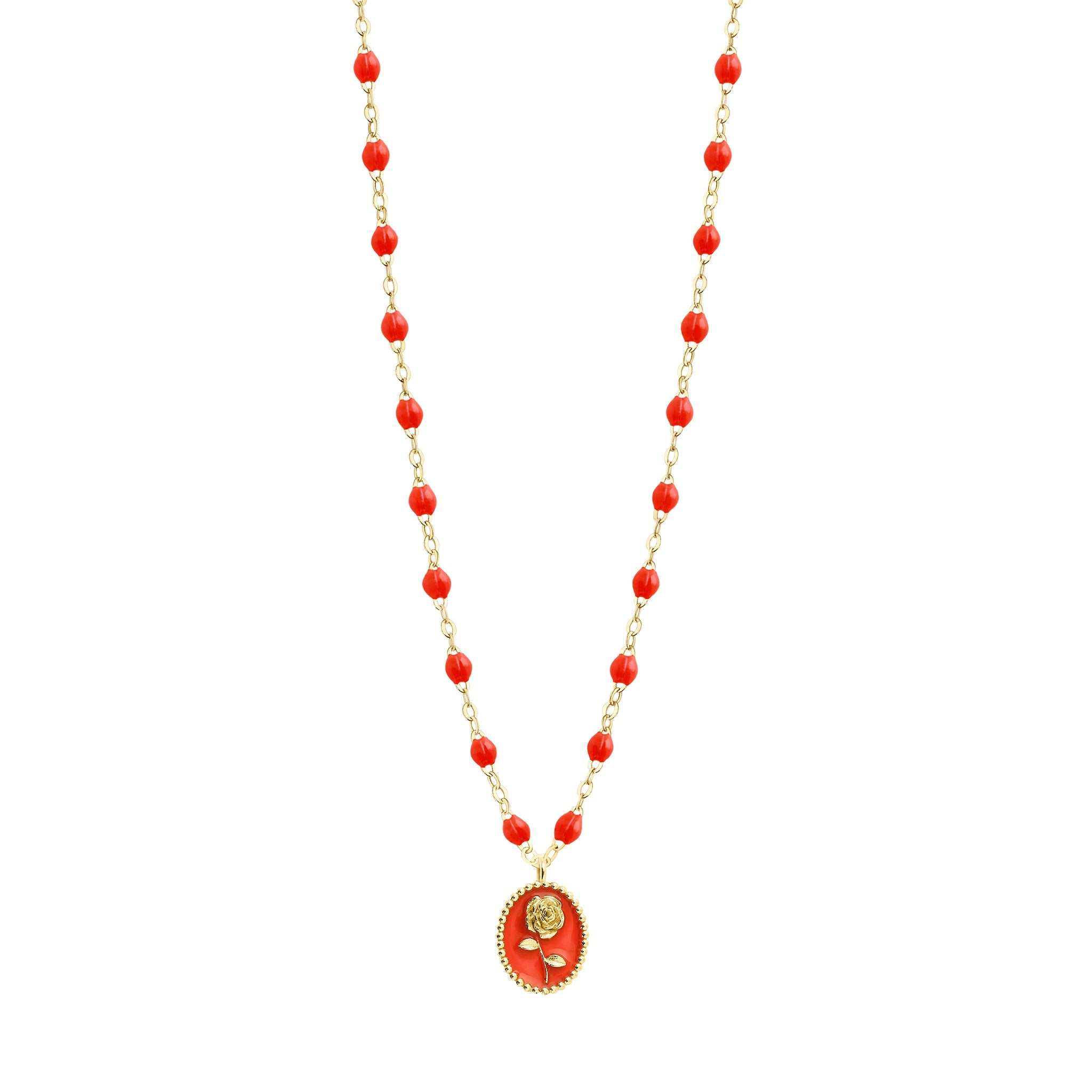 Collier Rose résine corail, or jaune, 42 cm voyage Référence :  b1fl002j5842xx -1