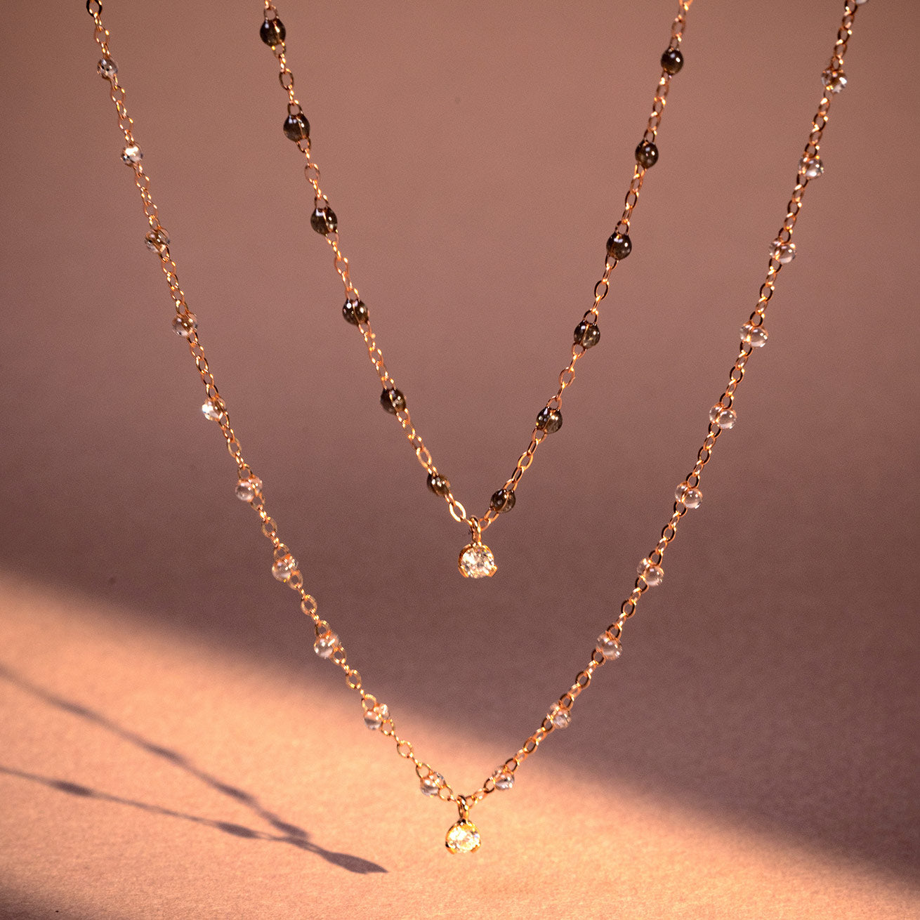 Collier quartz Gigi Suprême, or rose, 1 diamant, 42 cm gigi suprême Référence :  b1gs001r5742di -2