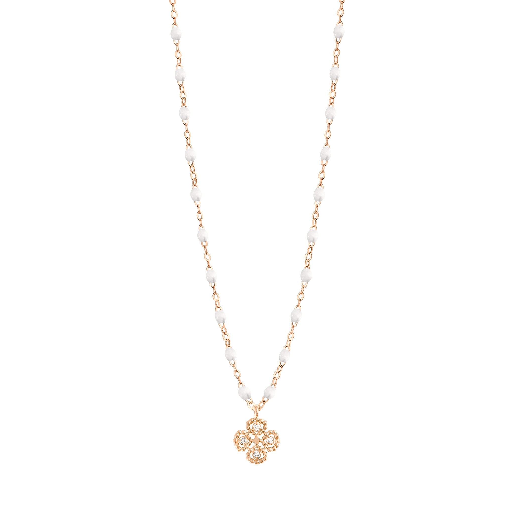 Collier blanc Lucky Trèfle, diamants, or rose, 42 cm lucky Référence :  b1lk007r0142di -1