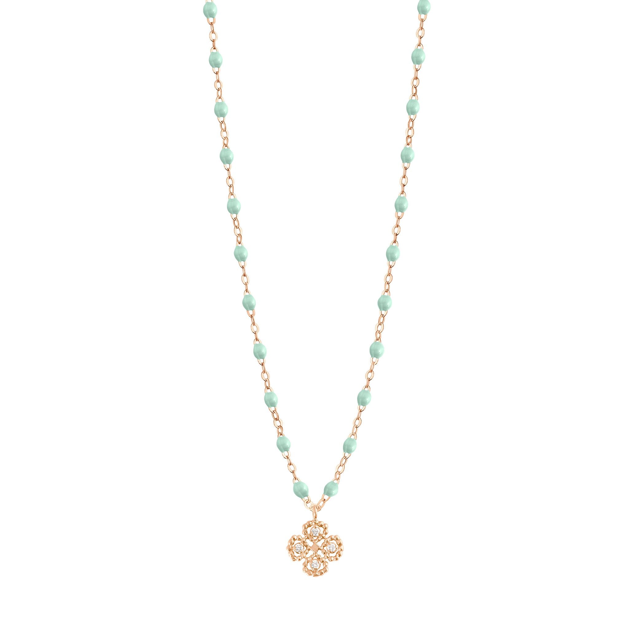 Collier jade Lucky Trèfle, diamants, or rose, 42 cm lucky Référence :  b1lk007r1742di -1