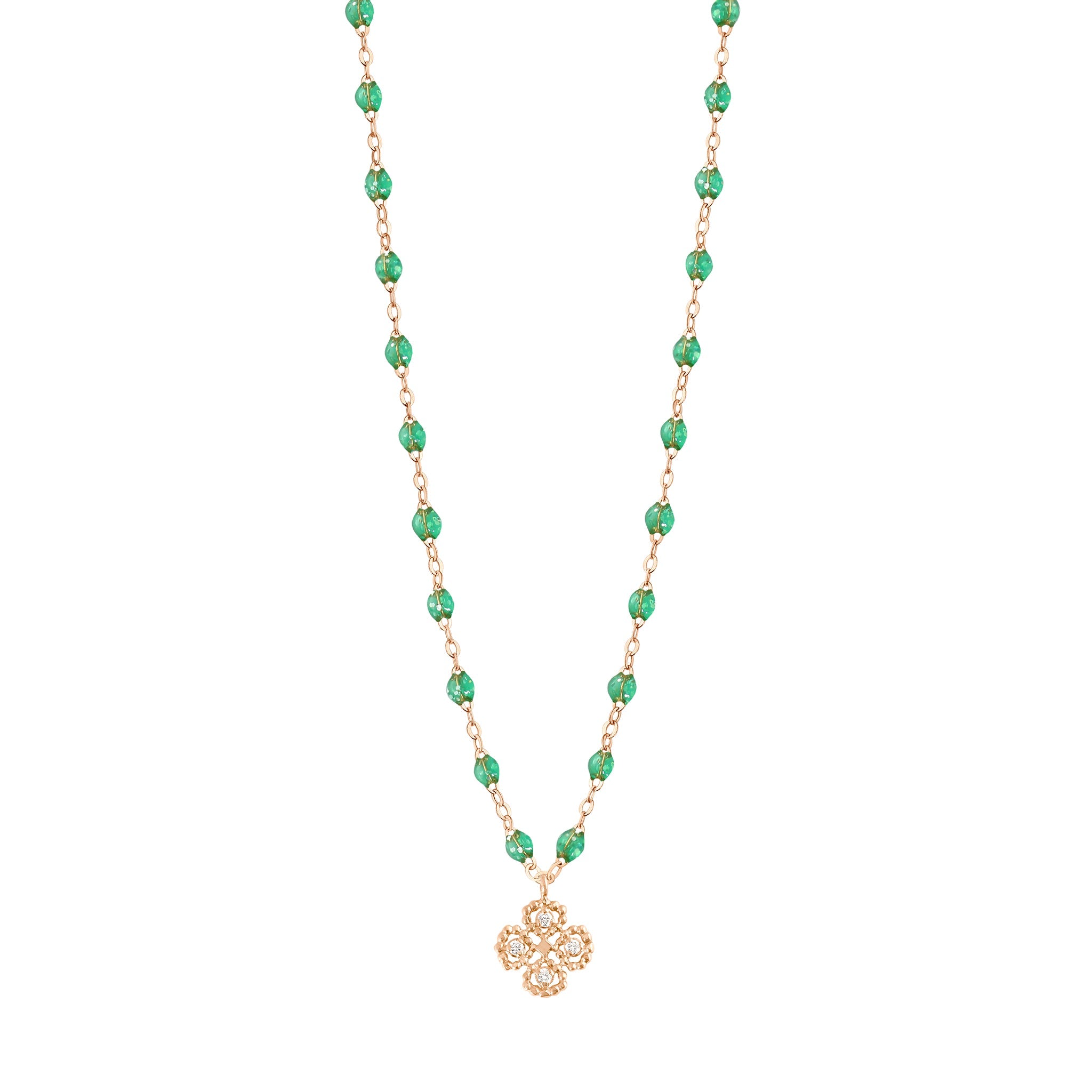 Collier menthe Lucky Trèfle, diamants, or rose, 42 cm lucky Référence :  b1lk007r6042di -1