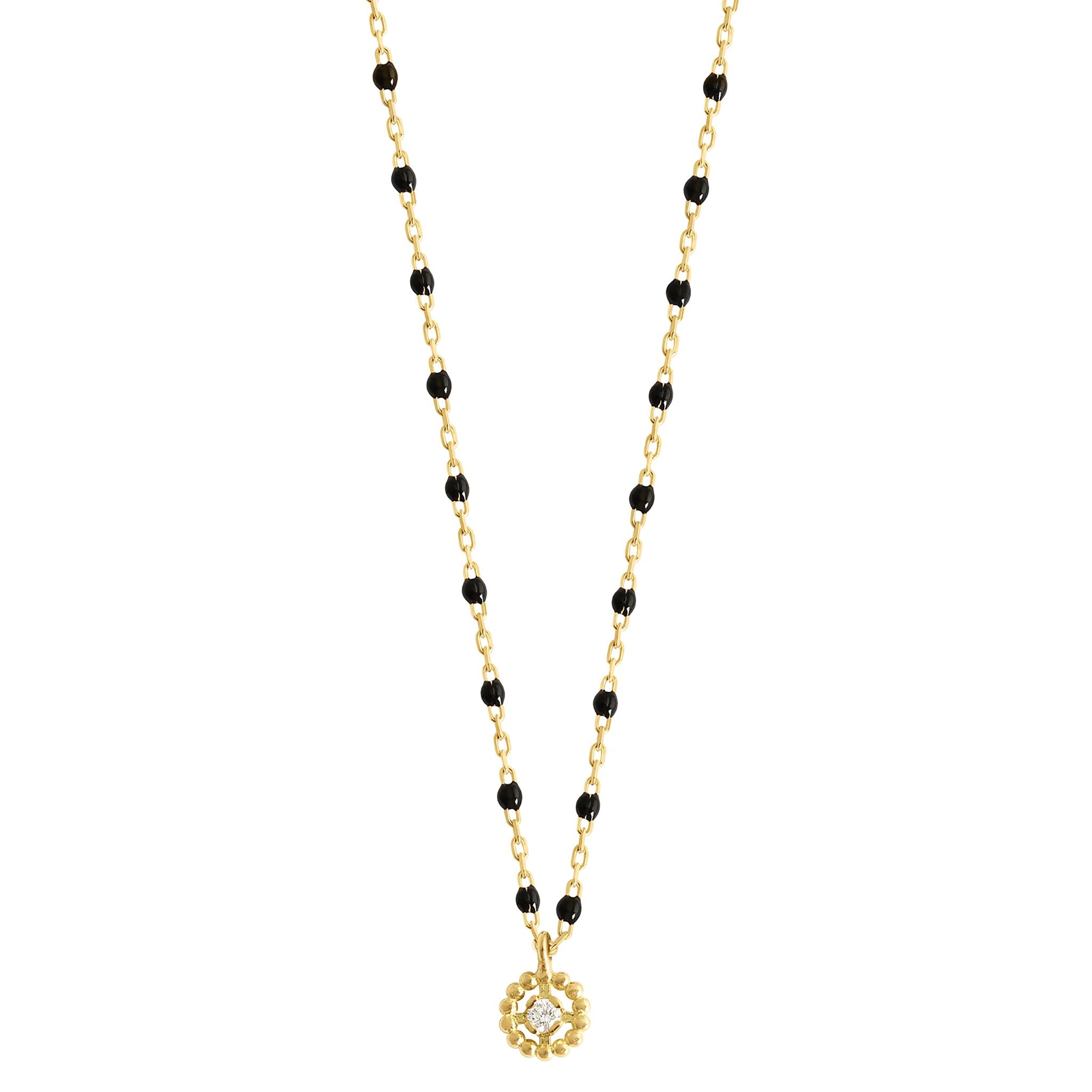 Collier Lucky Puce, diamant, or jaune et mini perles de résine noire, 42 cm lucky Référence :  b1lk011j2042di -1