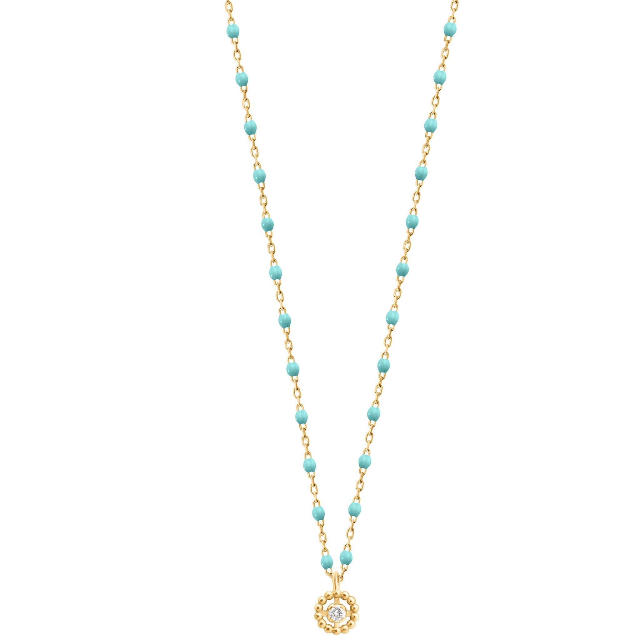 Collier Lucky Puce, diamant, or jaune et mini perles de résine turquoise verte, 42 cm lucky Référence :  b1lk011j3342di -1