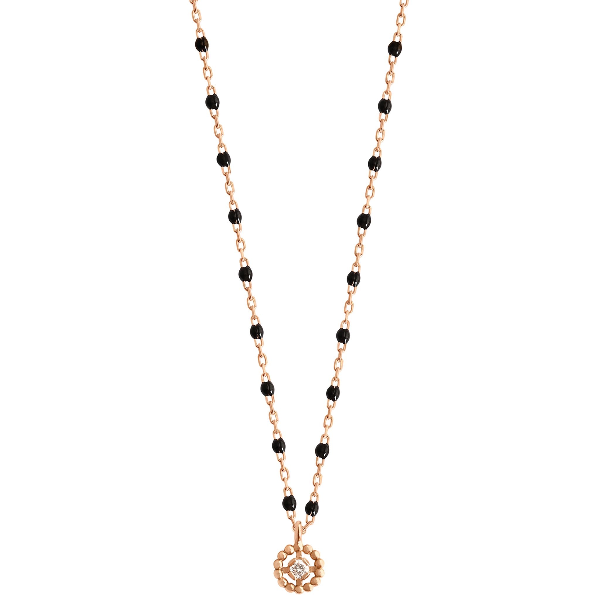 Collier Lucky Puce, diamant, or rose et mini perles de résine noire, 42 cm lucky Référence :  b1lk011r2042di -1