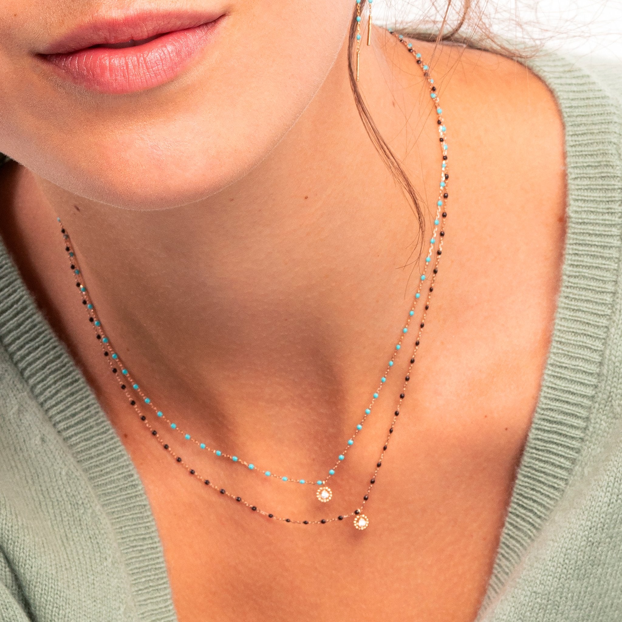 Collier Lucky Puce, diamant, or rose et mini perles de résine noire, 42 cm lucky Référence :  b1lk011r2042di -2