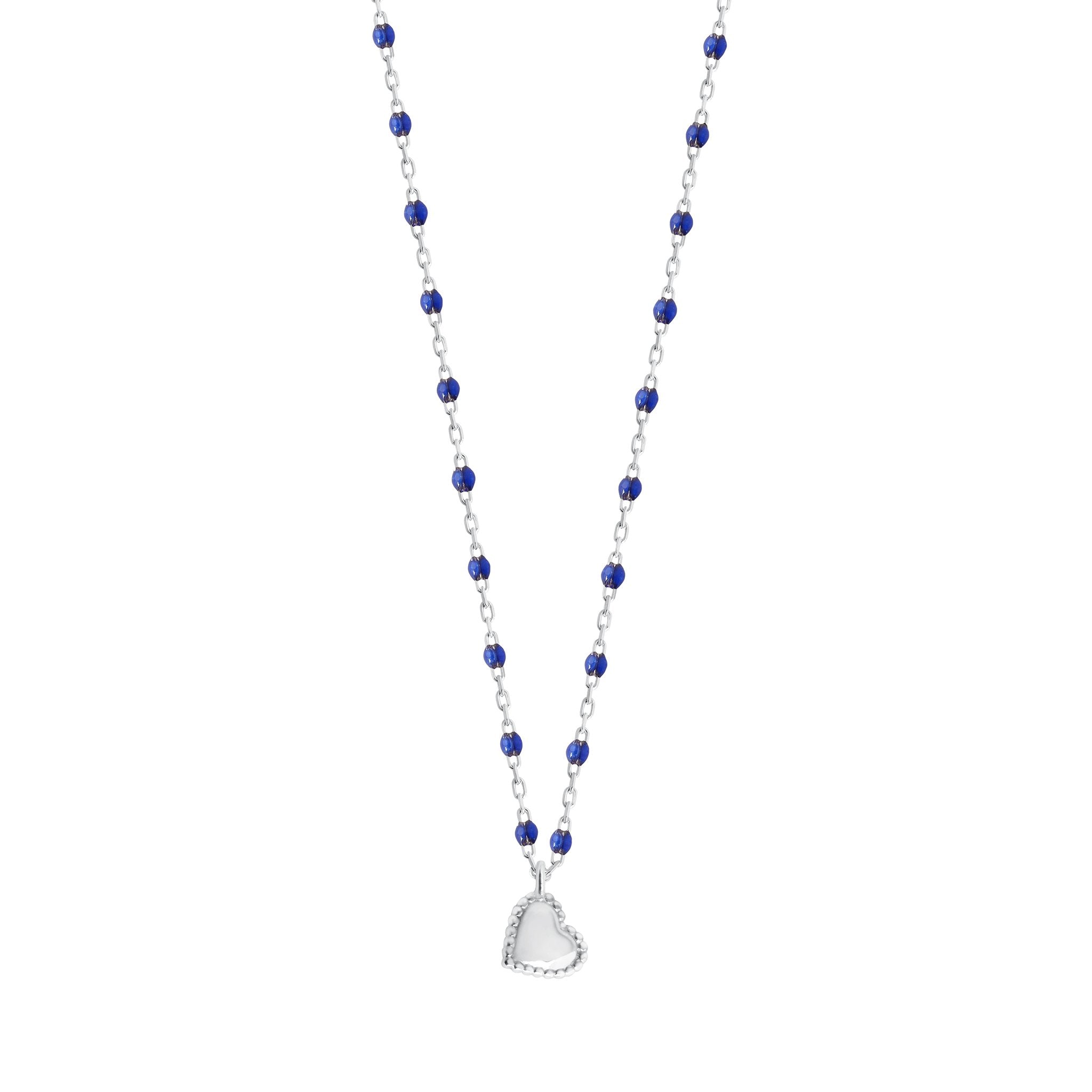 Collier Lucky Coeur, or blanc et mini perles de résine prusse, 40 cm lucky Référence :  b1lk012g0740xx -1