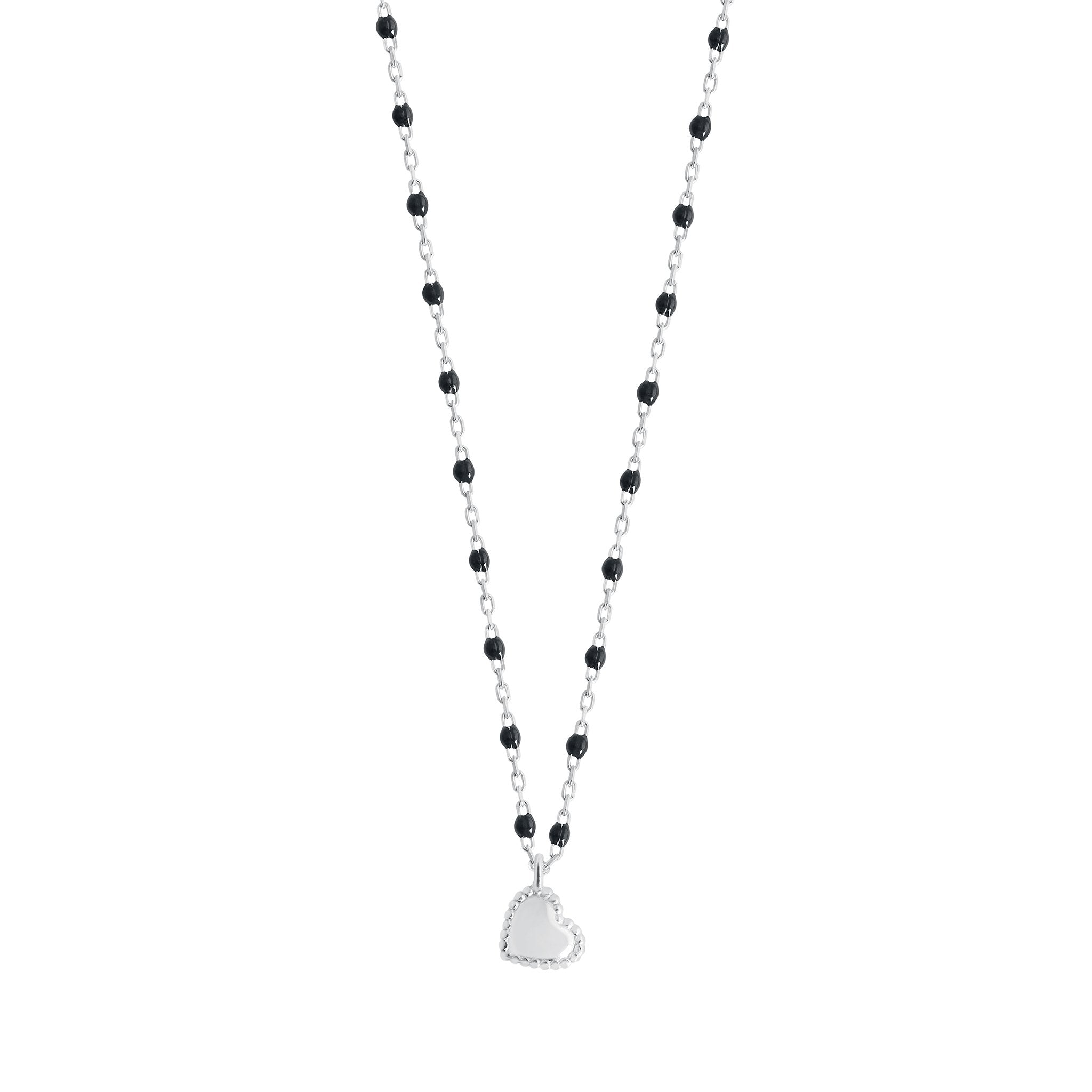 Collier Lucky Coeur, or blanc et mini perles de résine noire, 40 cm lucky Référence :  b1lk012g2040xx -1