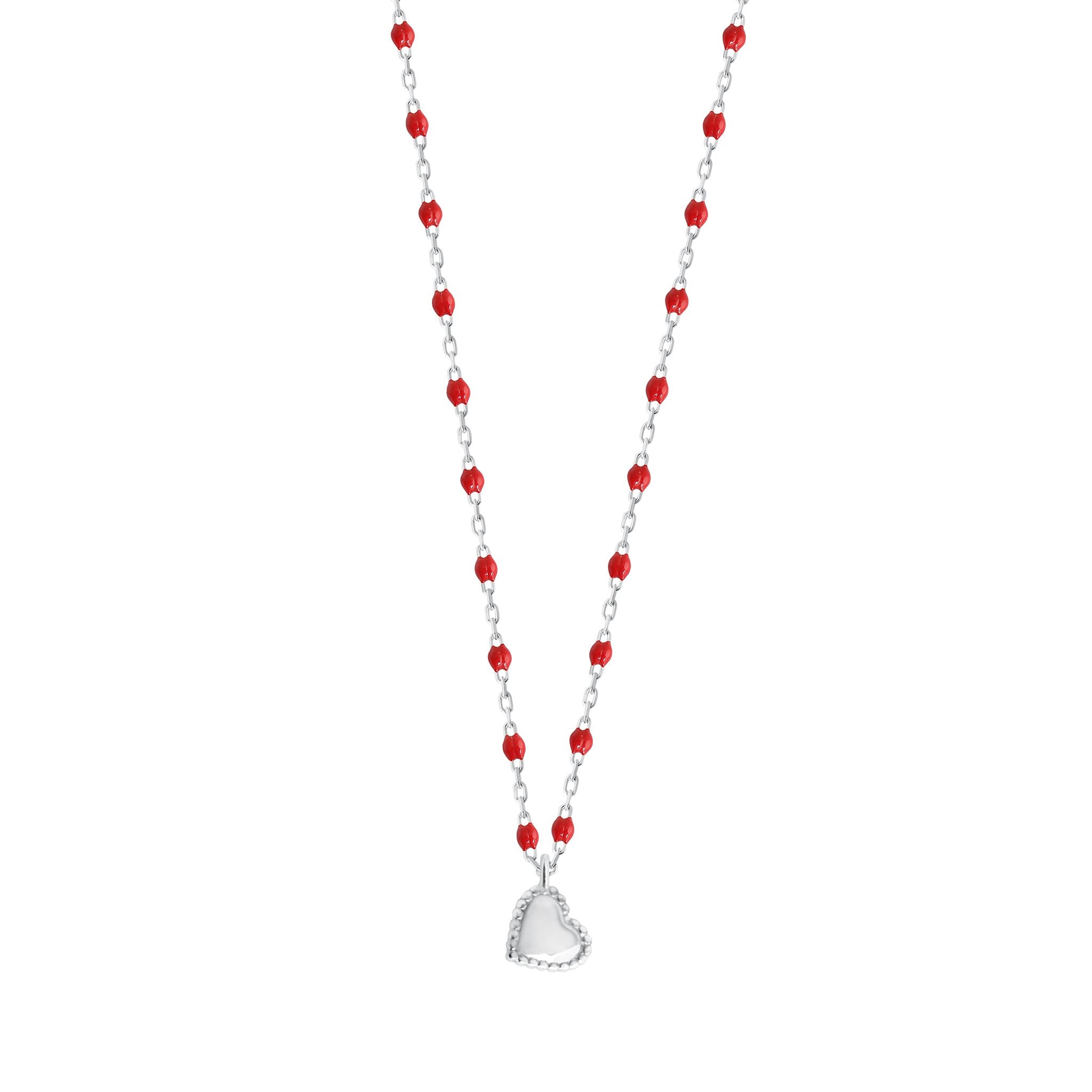 Collier Lucky Coeur, or blanc et mini perles de résine coquelicot, 40 cm lucky Référence :  b1lk012g3140xx -1