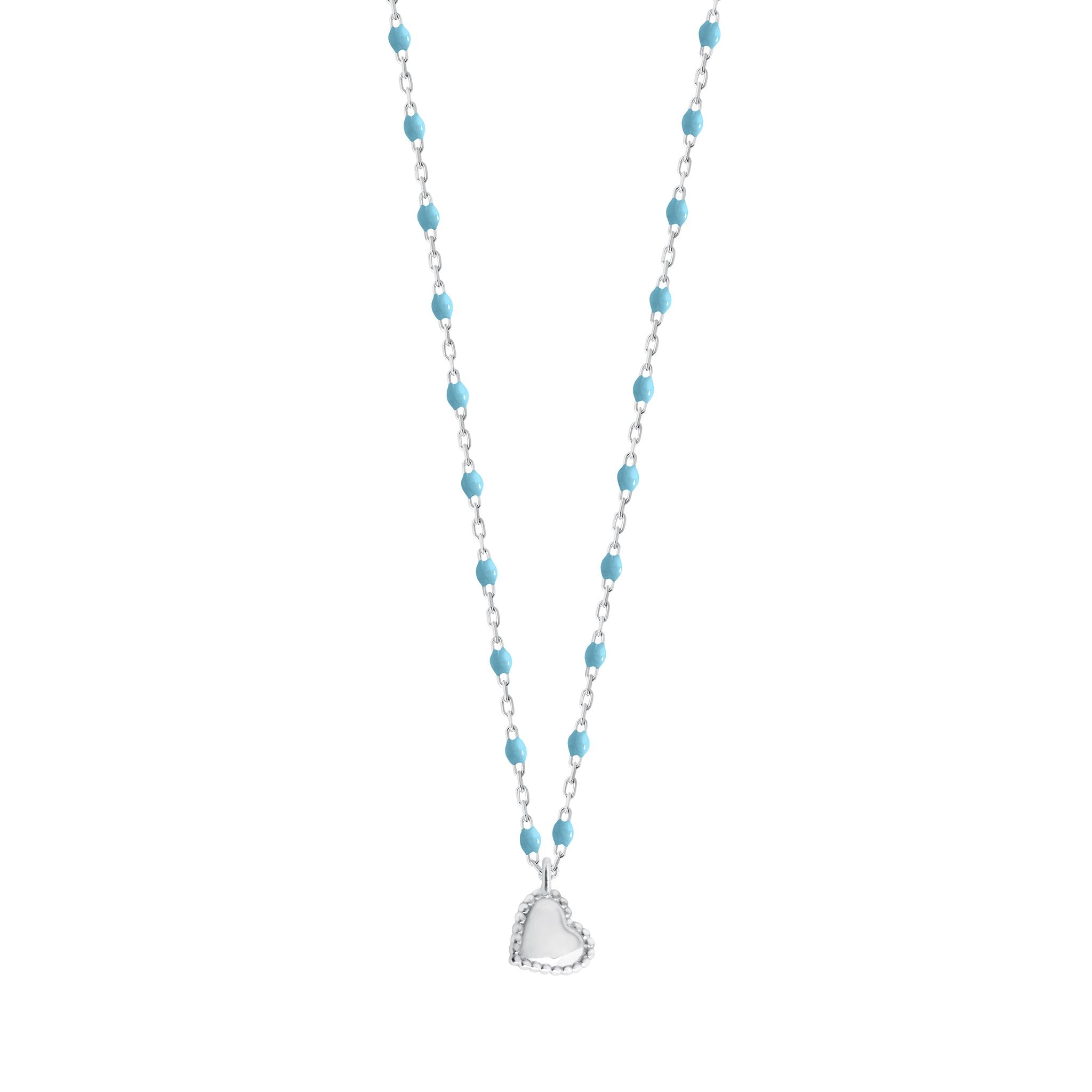 Collier Lucky Coeur, or blanc et mini perles de résine turquoise, 40 cm lucky Référence :  b1lk012g3440xx -1