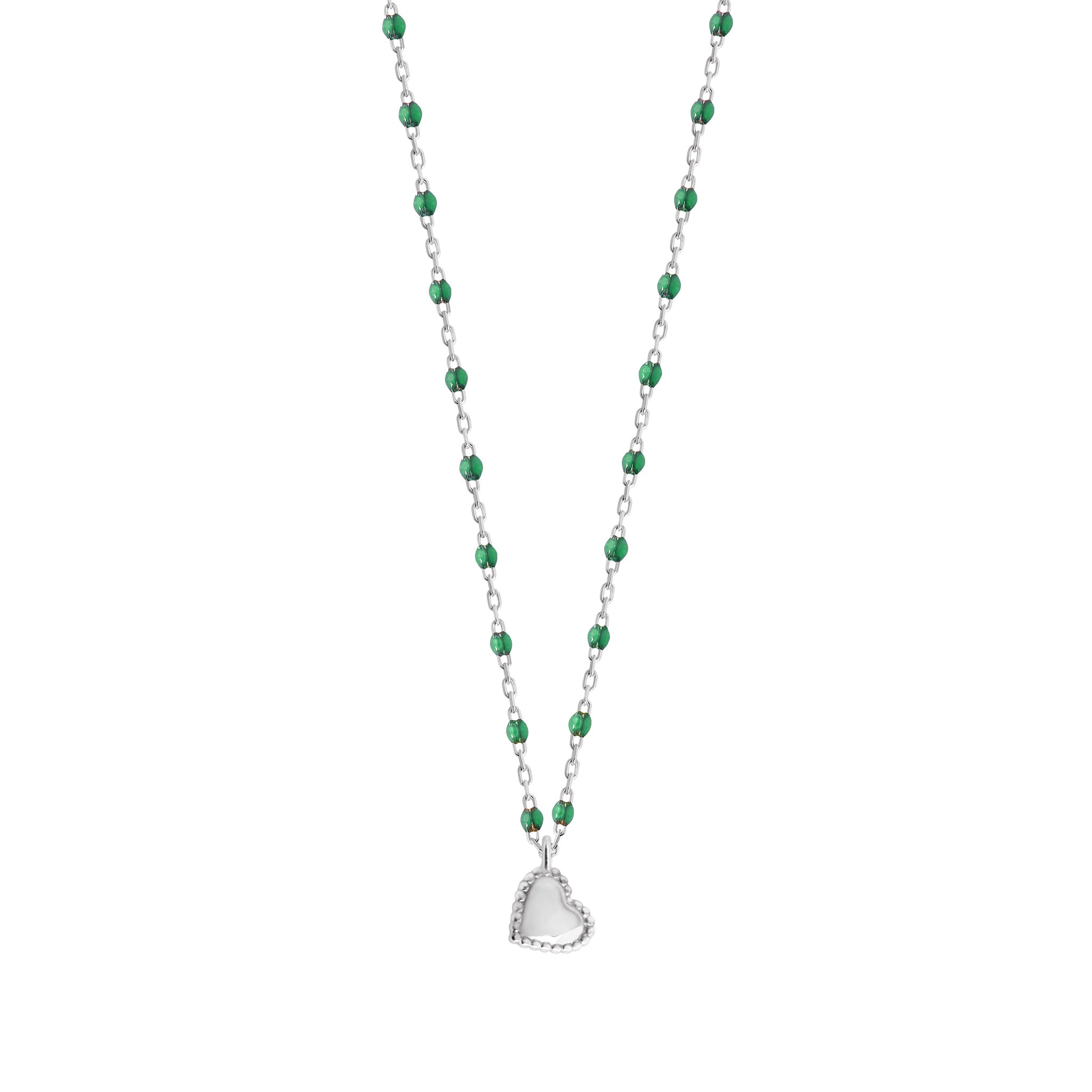 Collier Lucky Coeur, or blanc et mini perles de résine émeraude, 40 cm lucky Référence :  b1lk012g3540xx -1