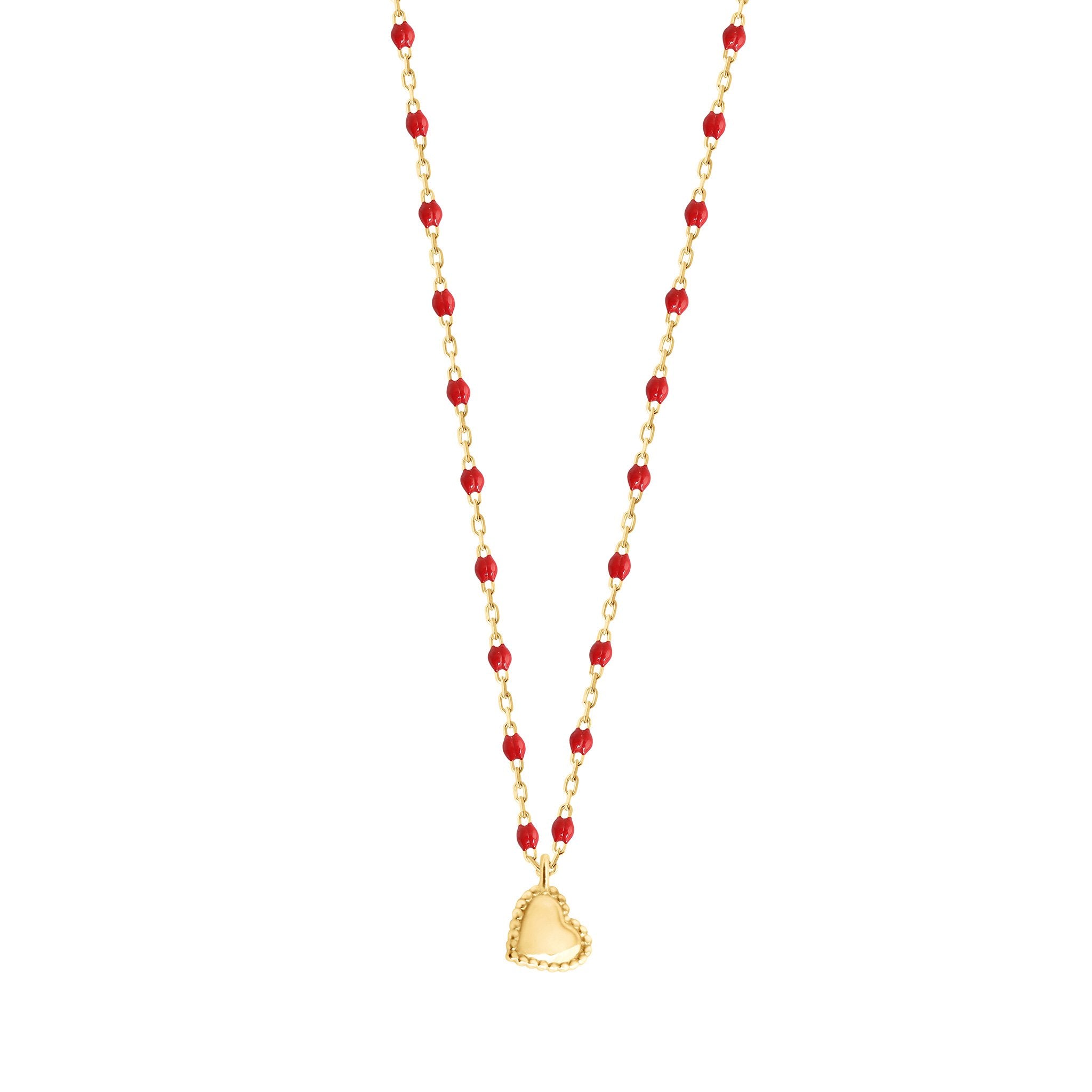 Collier Lucky Coeur, or jaune et mini perles de résine coquelicot, 40 cm lucky Référence :  b1lk012j3140xx -1