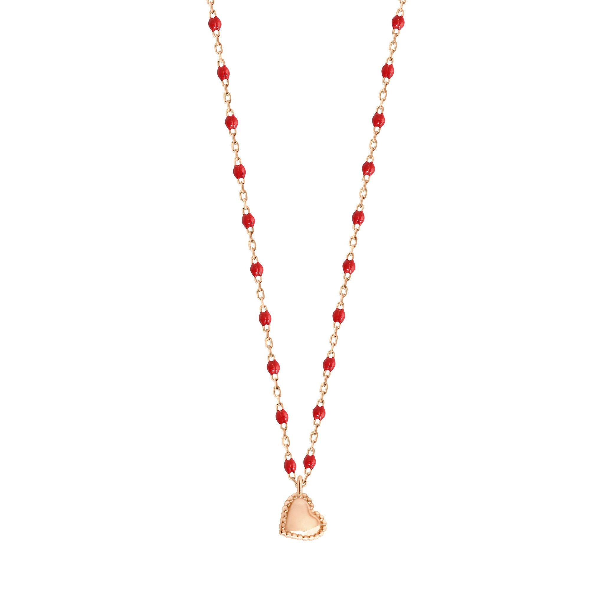 Collier Lucky Coeur, or rose et mini perles de résine coquelicot, 40 cm lucky Référence :  b1lk012r3140xx -1