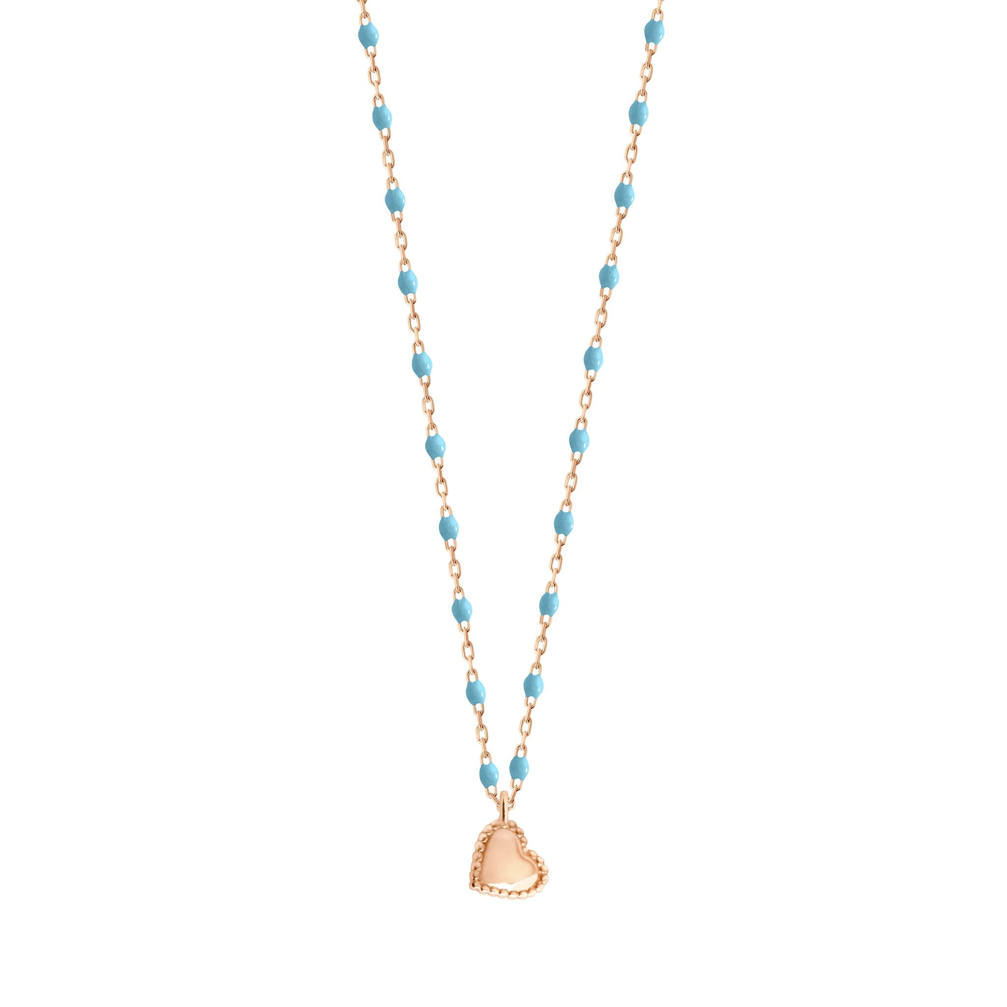 Collier Lucky Coeur, or rose et mini perles de résine turquoise, 40 cm