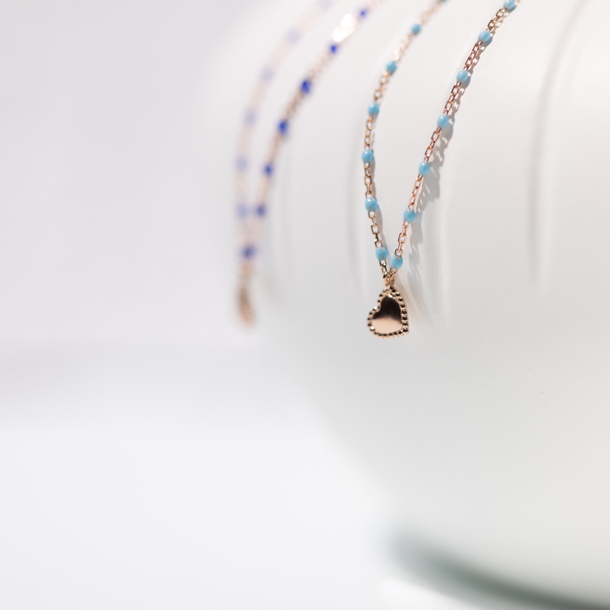 Collier Lucky Coeur, or rose et mini perles de résine turquoise, 40 cm lucky Référence :  b1lk012r3440xx -3
