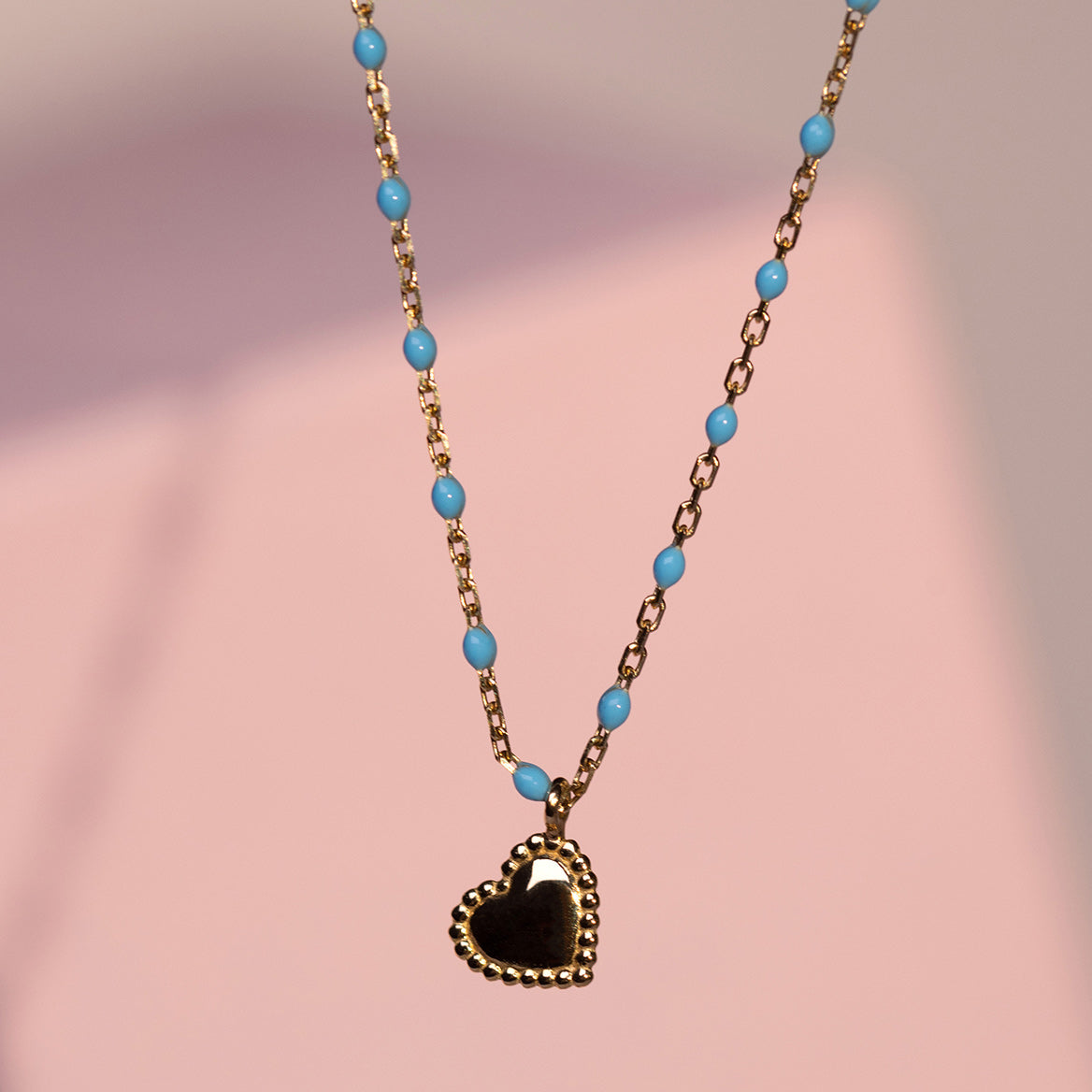 Collier Lucky Coeur, or rose et mini perles de résine turquoise, 40 cm lucky Référence :  b1lk012r3440xx -4