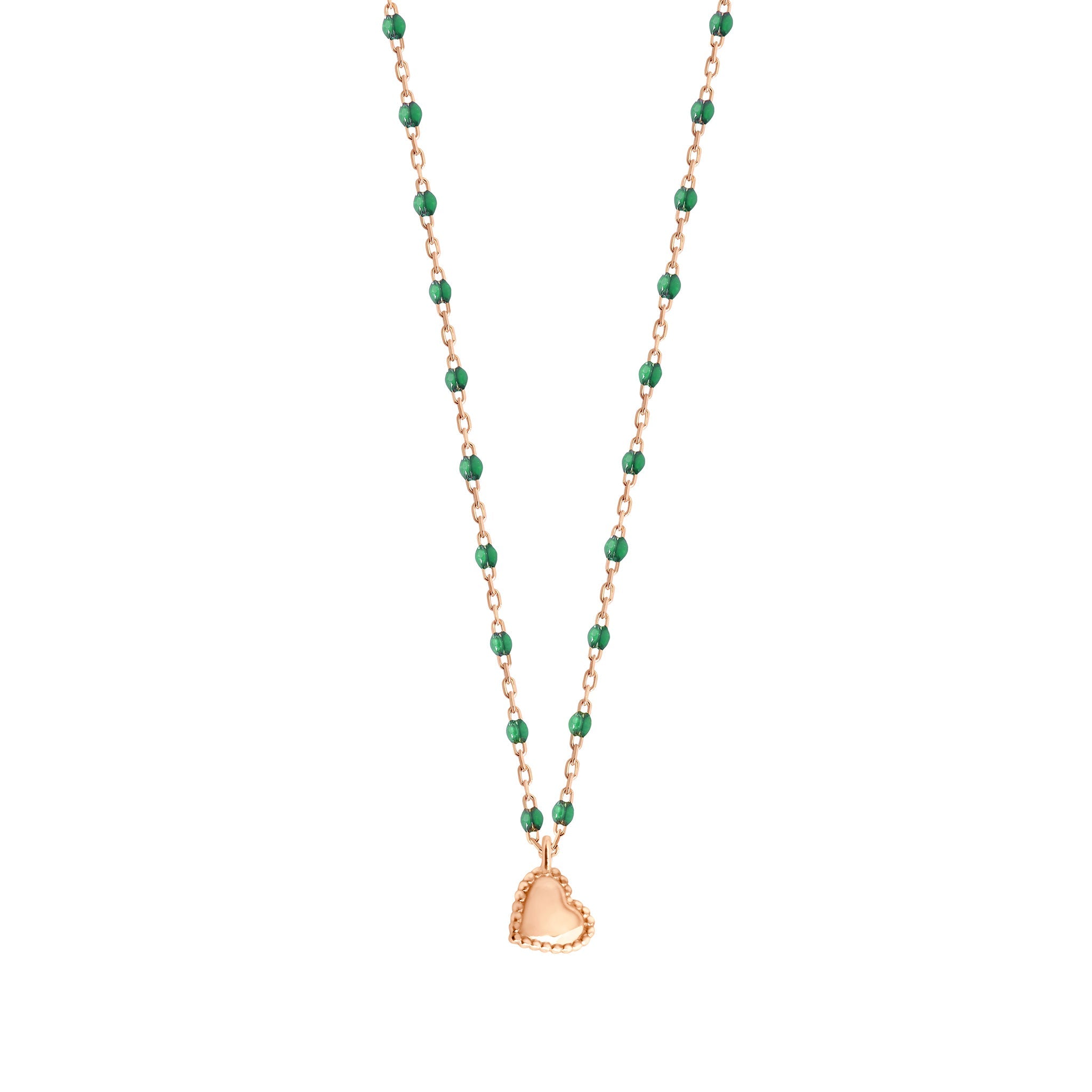 Collier Lucky Coeur, or rose et mini perles de résine émeraude, 40 cm lucky Référence :  b1lk012r3540xx -1