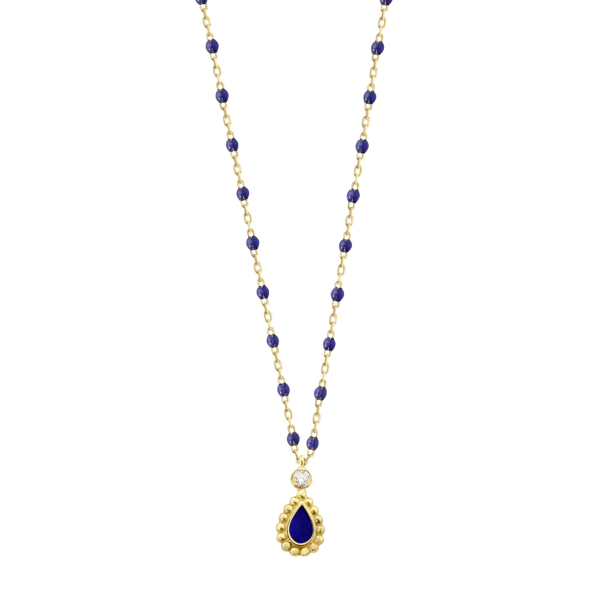 Collier Lucky Cashmere, diamant, or jaune et mini perles de résine prusse, 42 cm lucky Référence :  b1lk013j0742di -1
