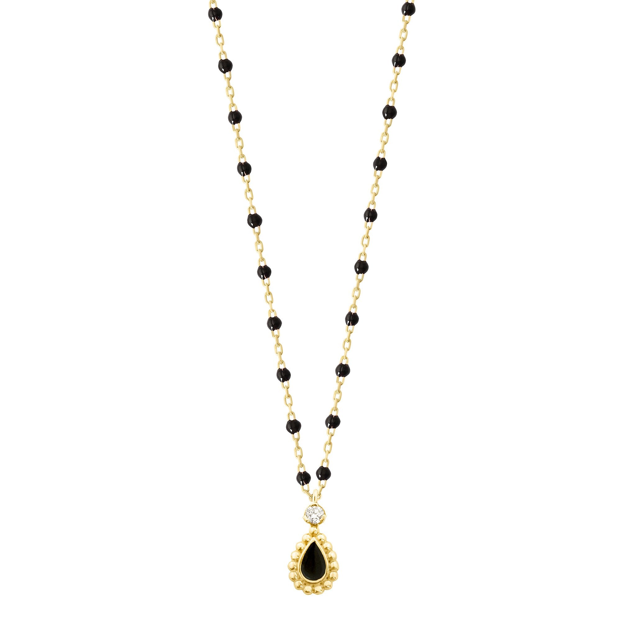 Collier Lucky Cashmere, diamant, or jaune et mini perles de résine noire, 42 cm lucky Référence :  b1lk013j2042di -1