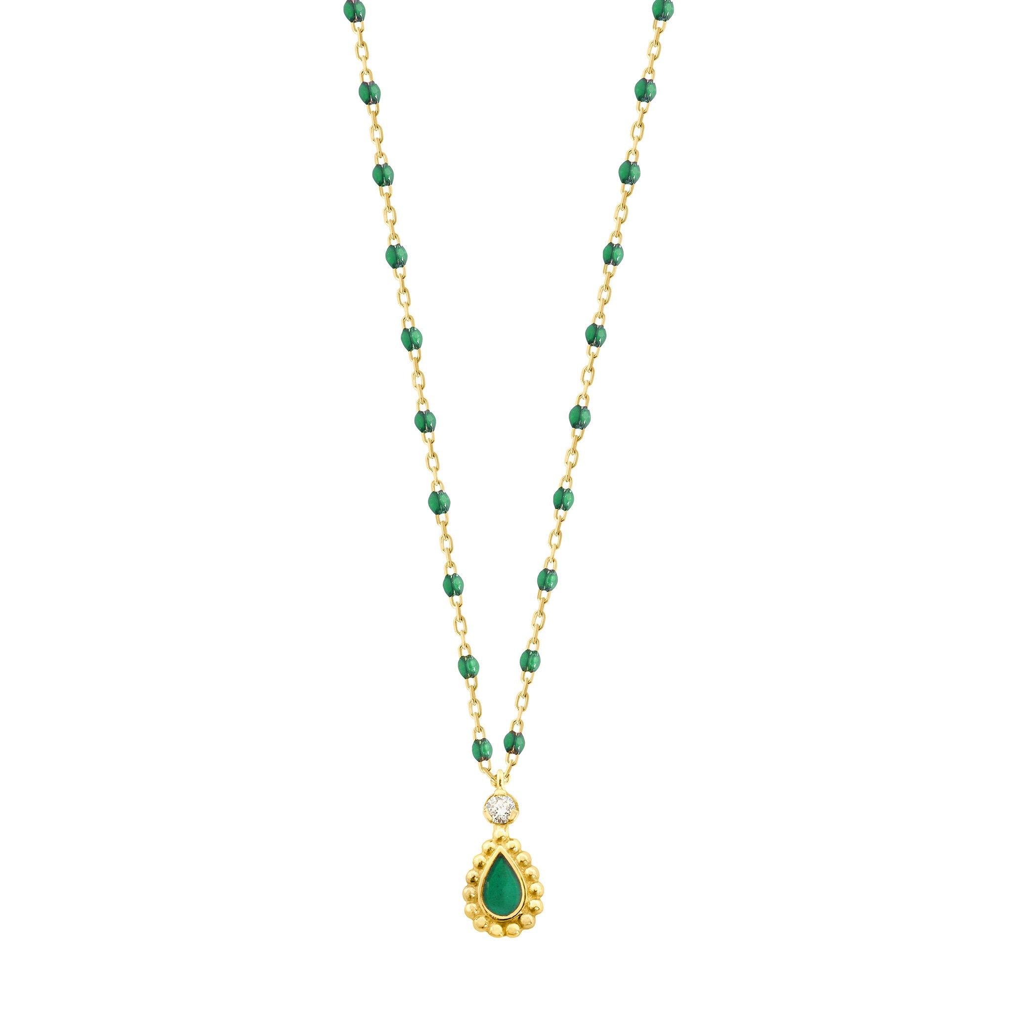 Collier Lucky Cashmere, diamant, or jaune et mini perles de résine émeraude, 42 cm lucky Référence :  b1lk013j3542di -1