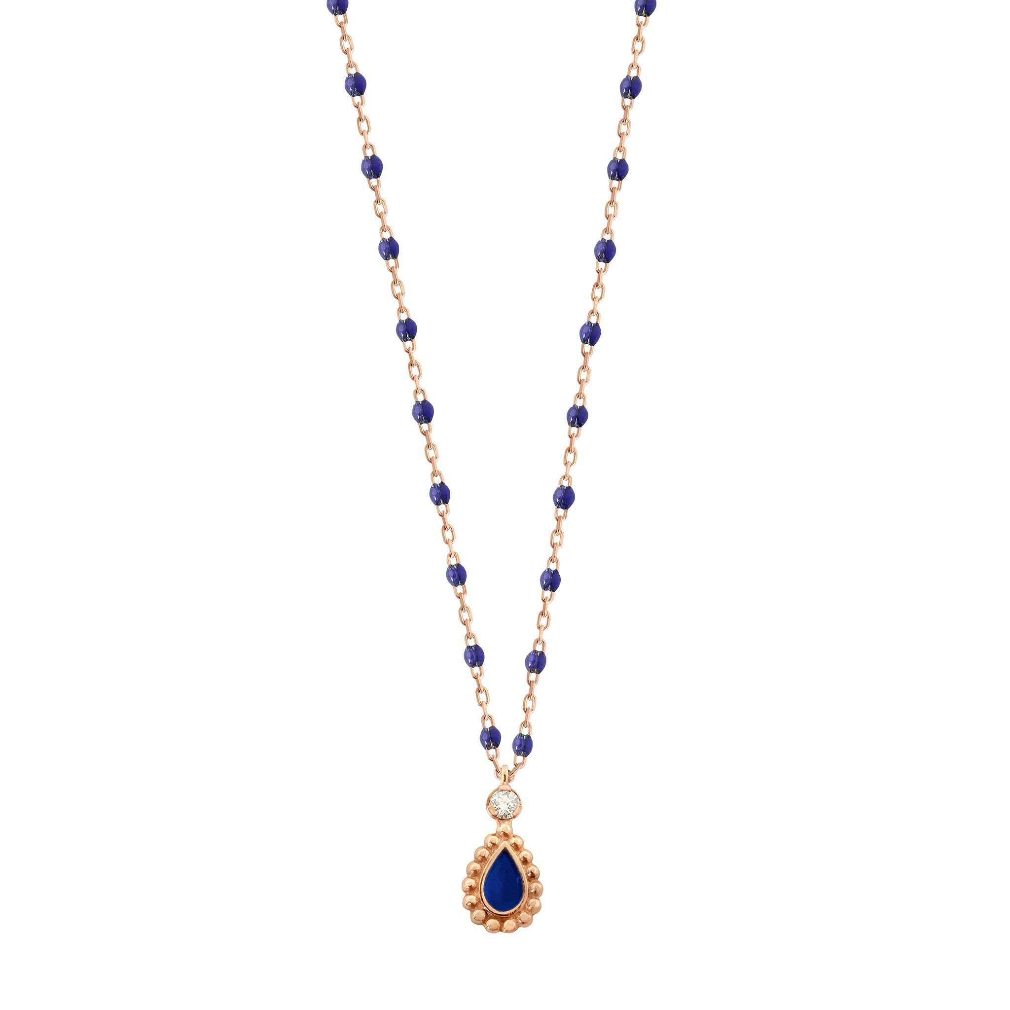 Collier Lucky Cashmere, diamant, or rose et mini perles de résine prusse, 42 cm lucky Référence :  b1lk013r0742di -1