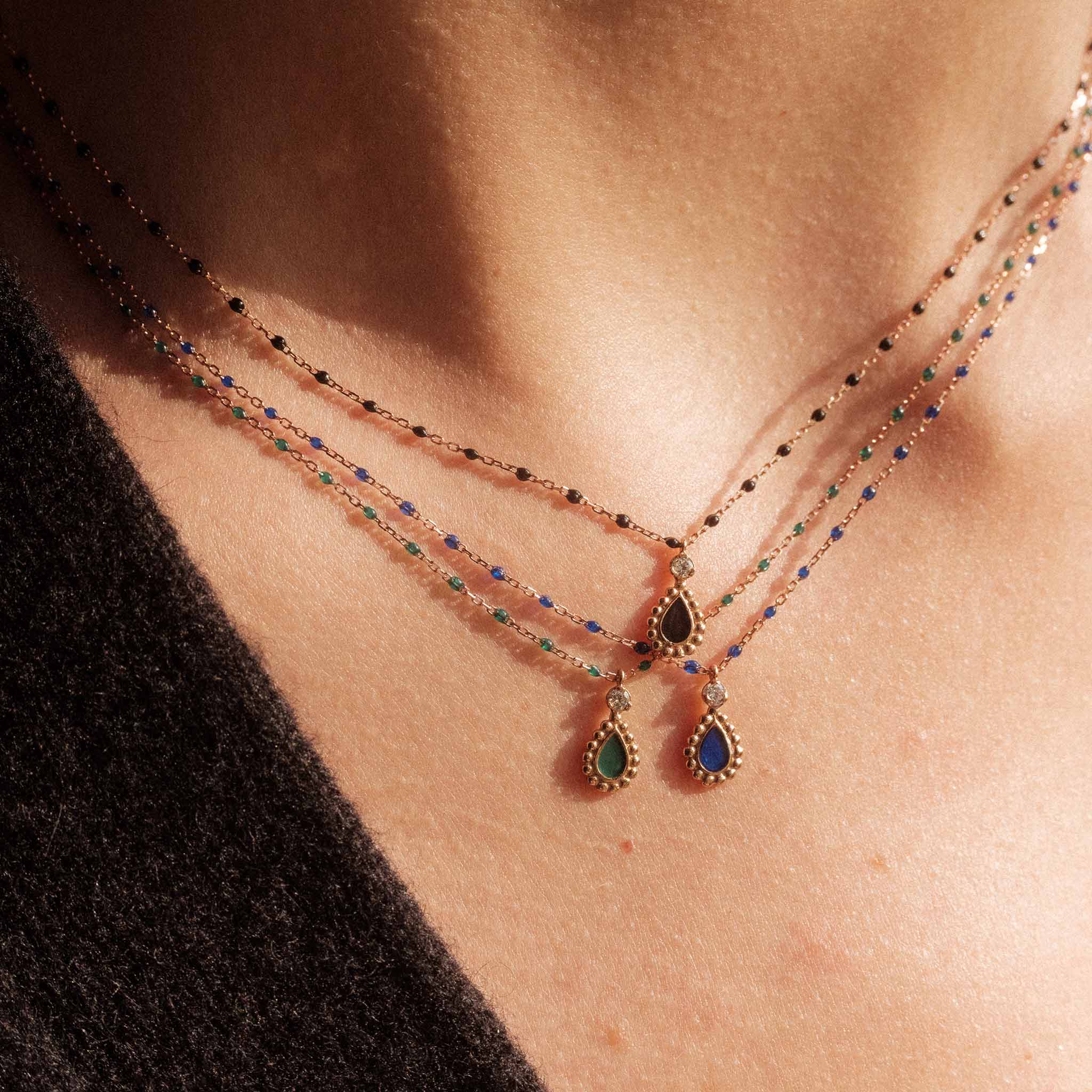 Collier Lucky Cashmere, diamant, or rose et mini perles de résine prusse, 42 cm lucky Référence :  b1lk013r0742di -2
