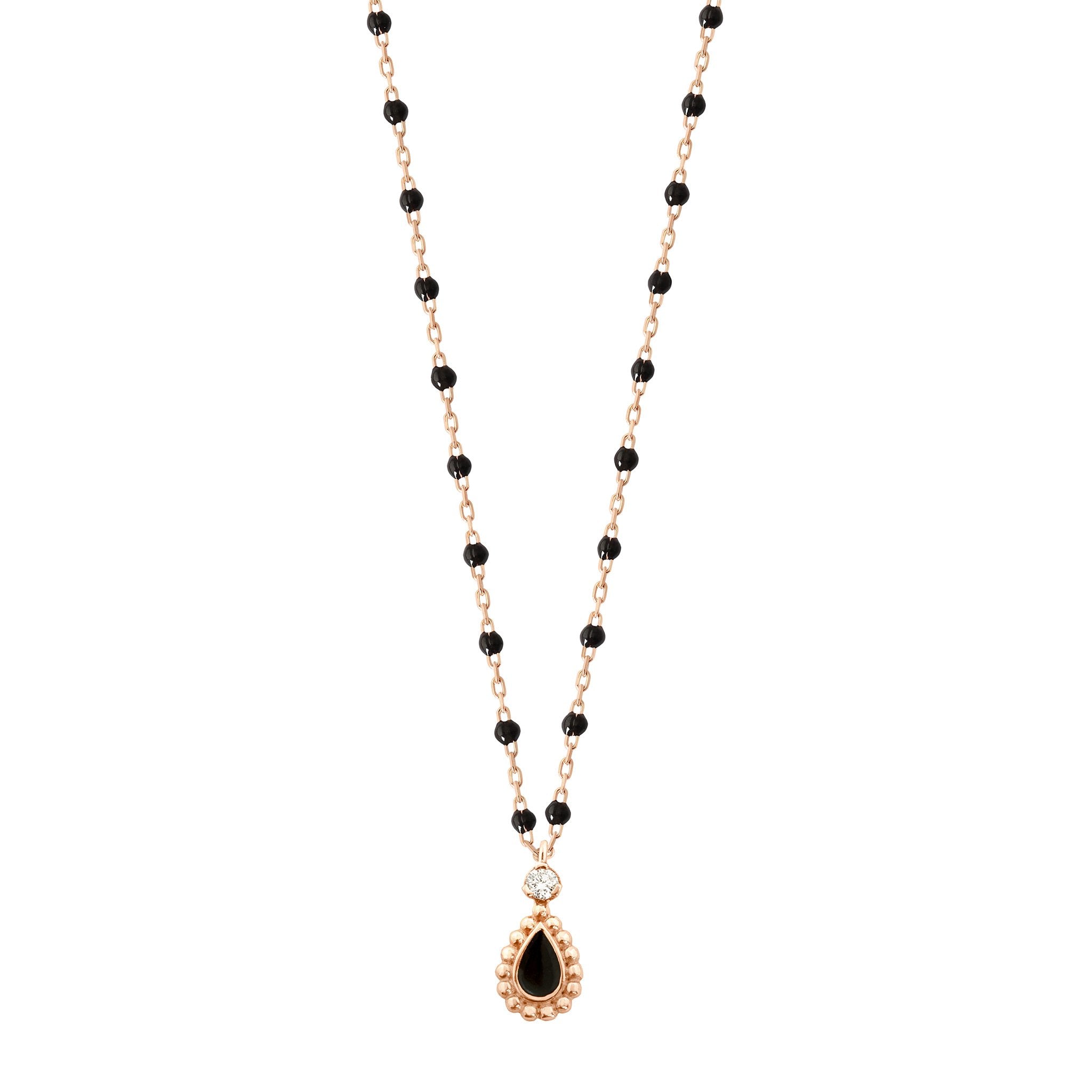 Collier Lucky Cashmere, diamant, or rose et mini perles de résine noire, 42 cm lucky Référence :  b1lk013r2042di -1