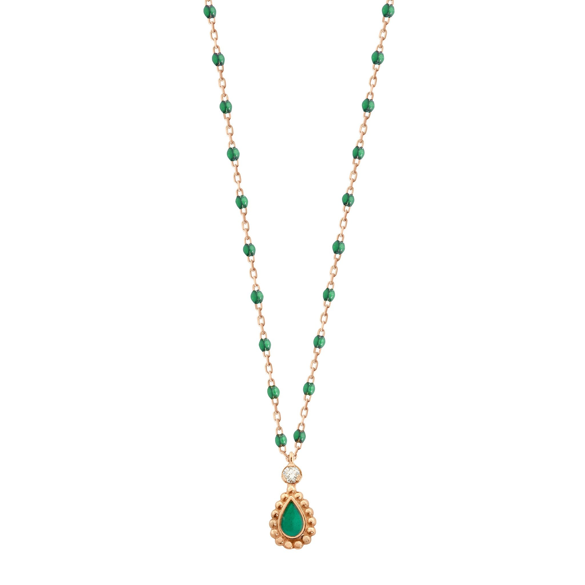 Collier Lucky Cashmere, diamant, or rose et mini perles de résine émeraude, 42 cm lucky Référence :  b1lk013r3542di -1