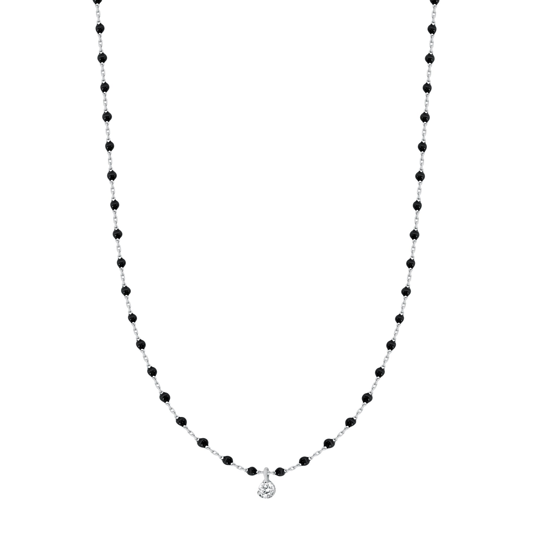 Collier noir Mini Gigi, or blanc, 1 diamant, 40 cm mini gigi Référence :  b1mi001g2040di -1