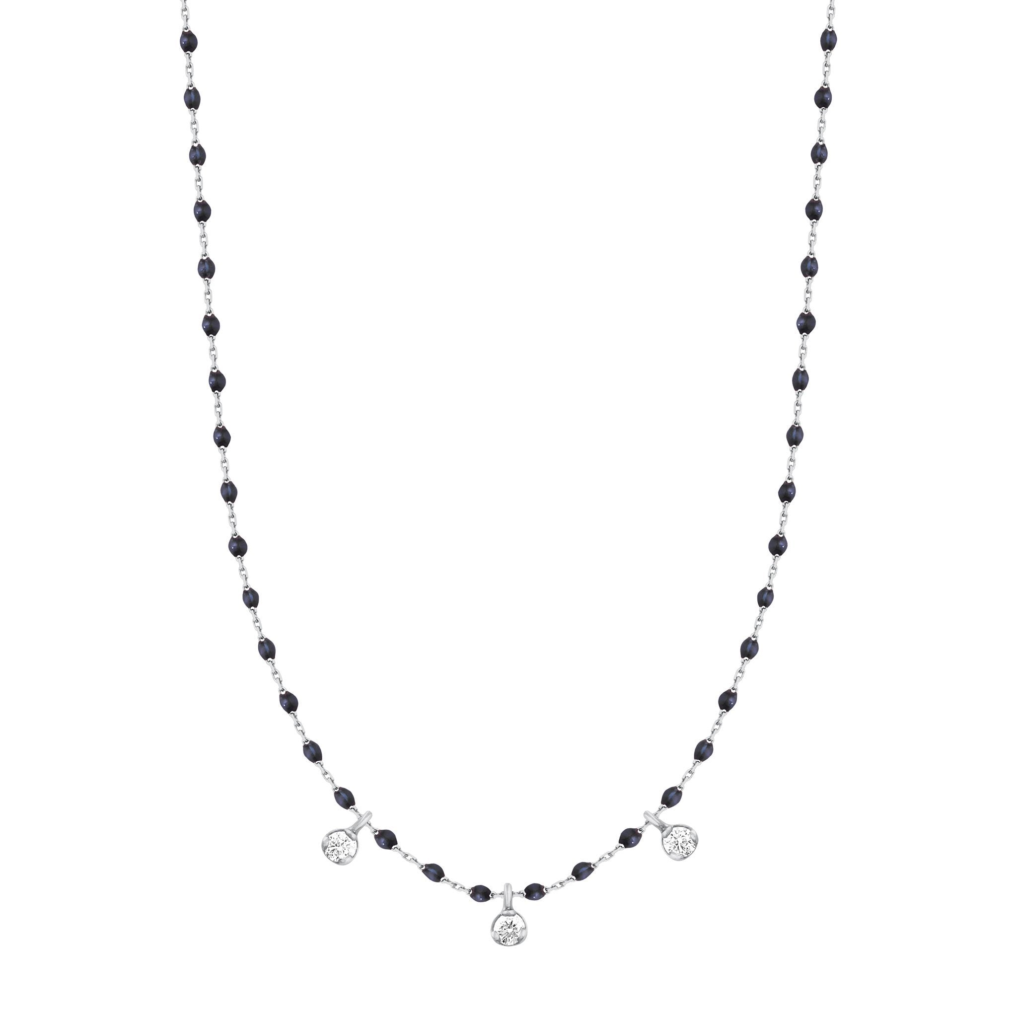 Collier noir Mini Gigi, or blanc, 3 diamants, 42 cm mini gigi Référence :  b1mi003g2042di -1