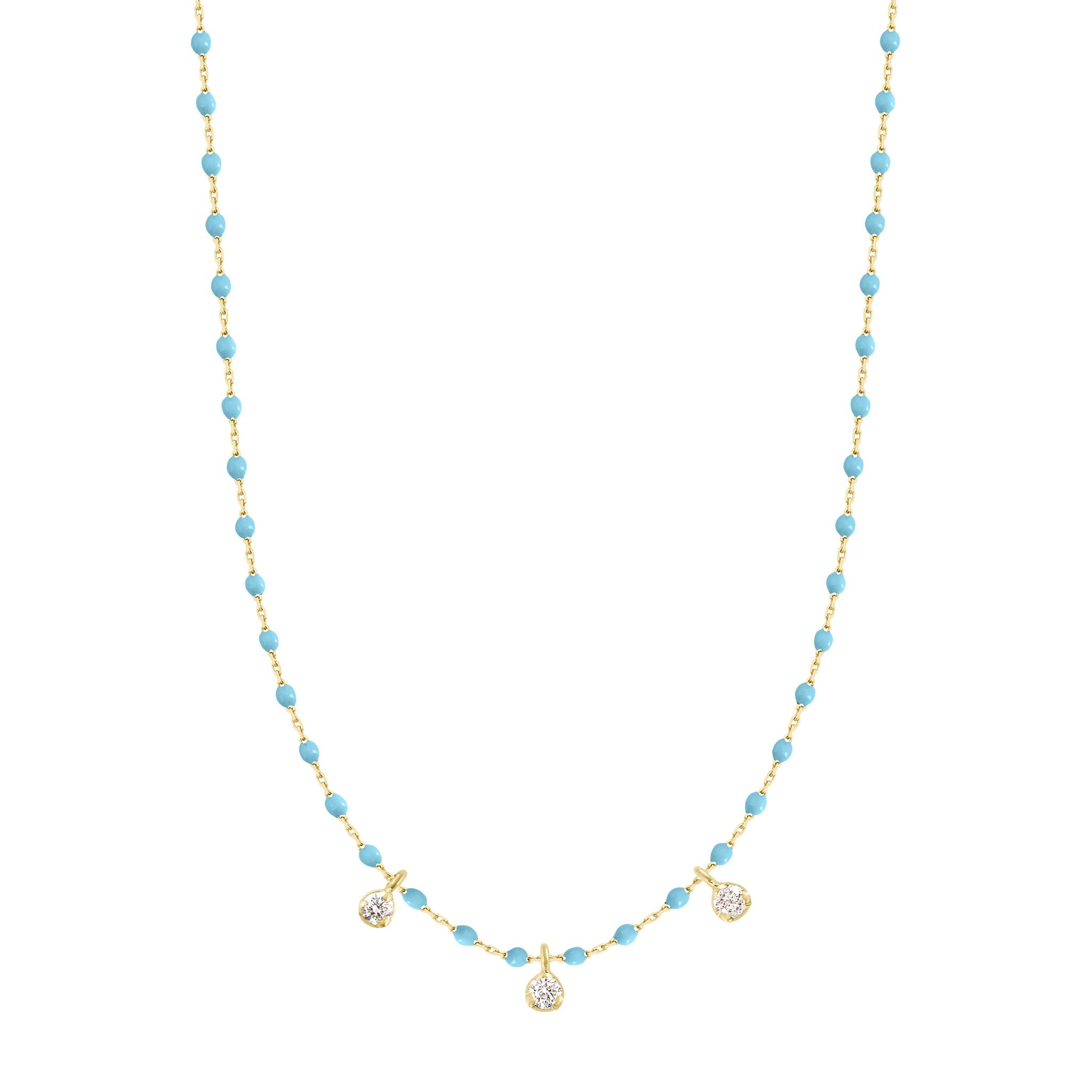 Collier turquoise Mini Gigi, or jaune, 3 diamants, 42 cm mini gigi Référence :  b1mi003j3442di -1
