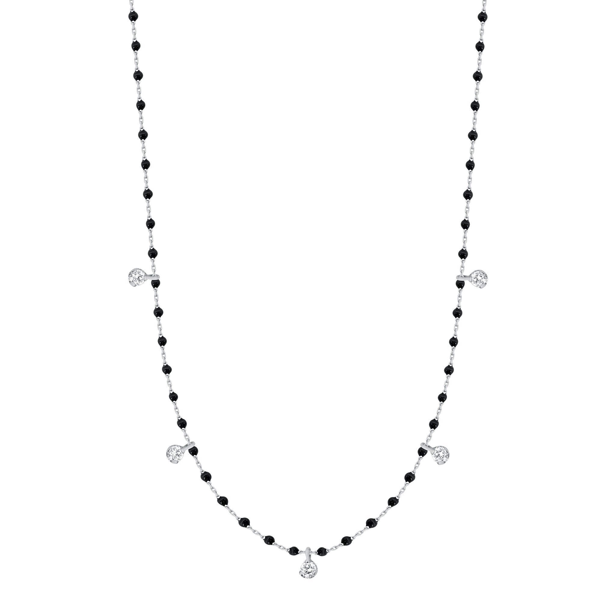 Collier noir Mini Gigi, or blanc, 5 diamants, 55 cm mini gigi Référence :  b1mi005g2055di -1