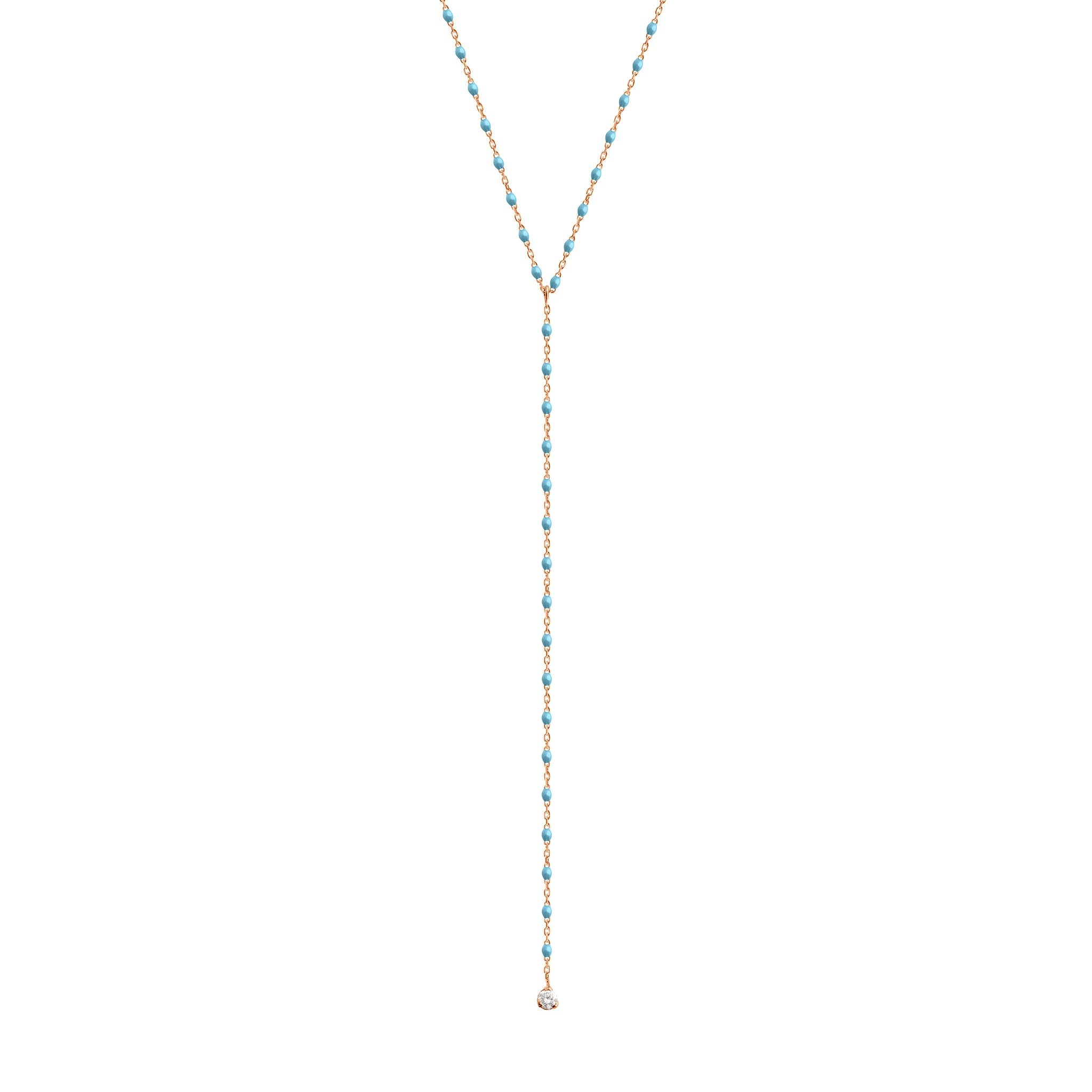 Collier turquoise Mini Gigi party Y, or rose, 1 diamant, 50 cm
