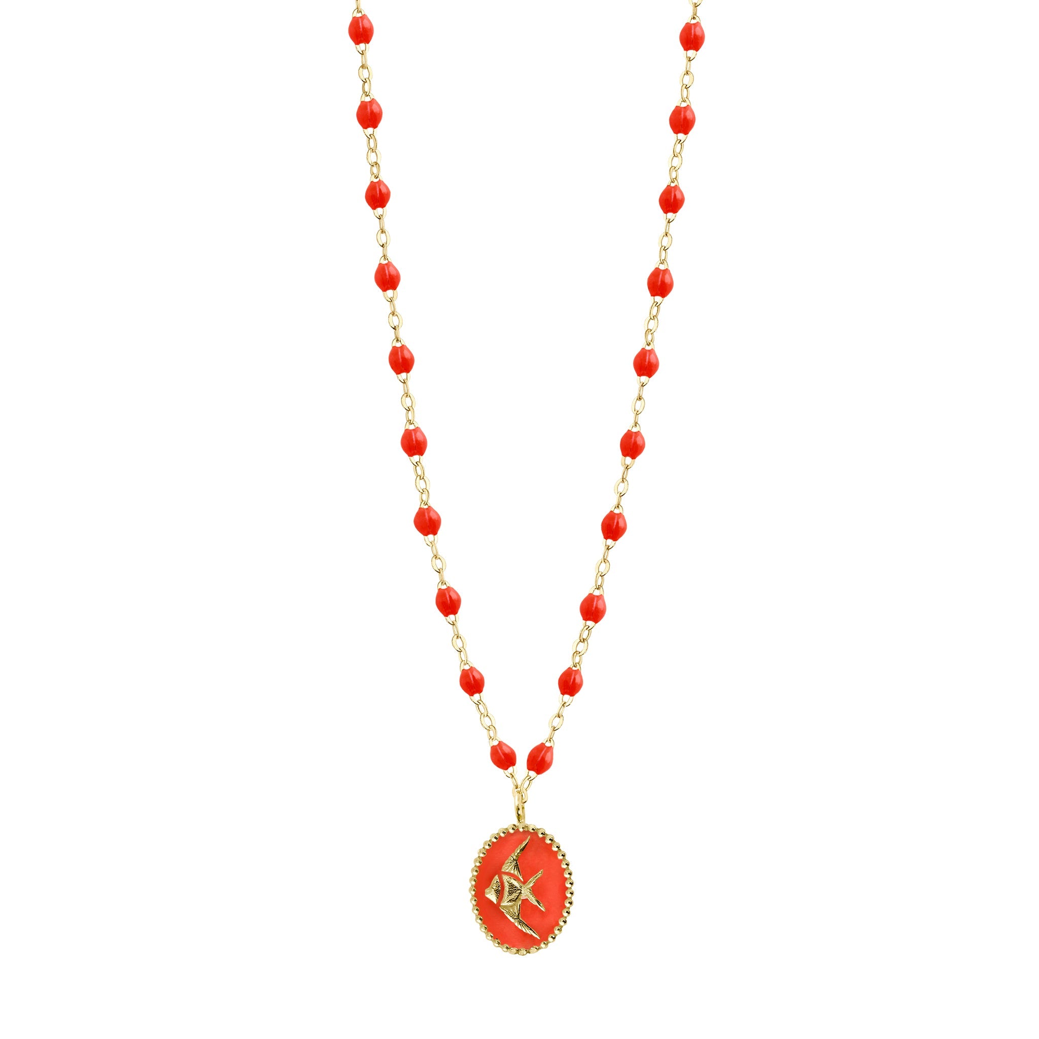 Collier Poisson Ange résine corail, or jaune, 42 cm voyage Référence :  b1po002j5842xx -1