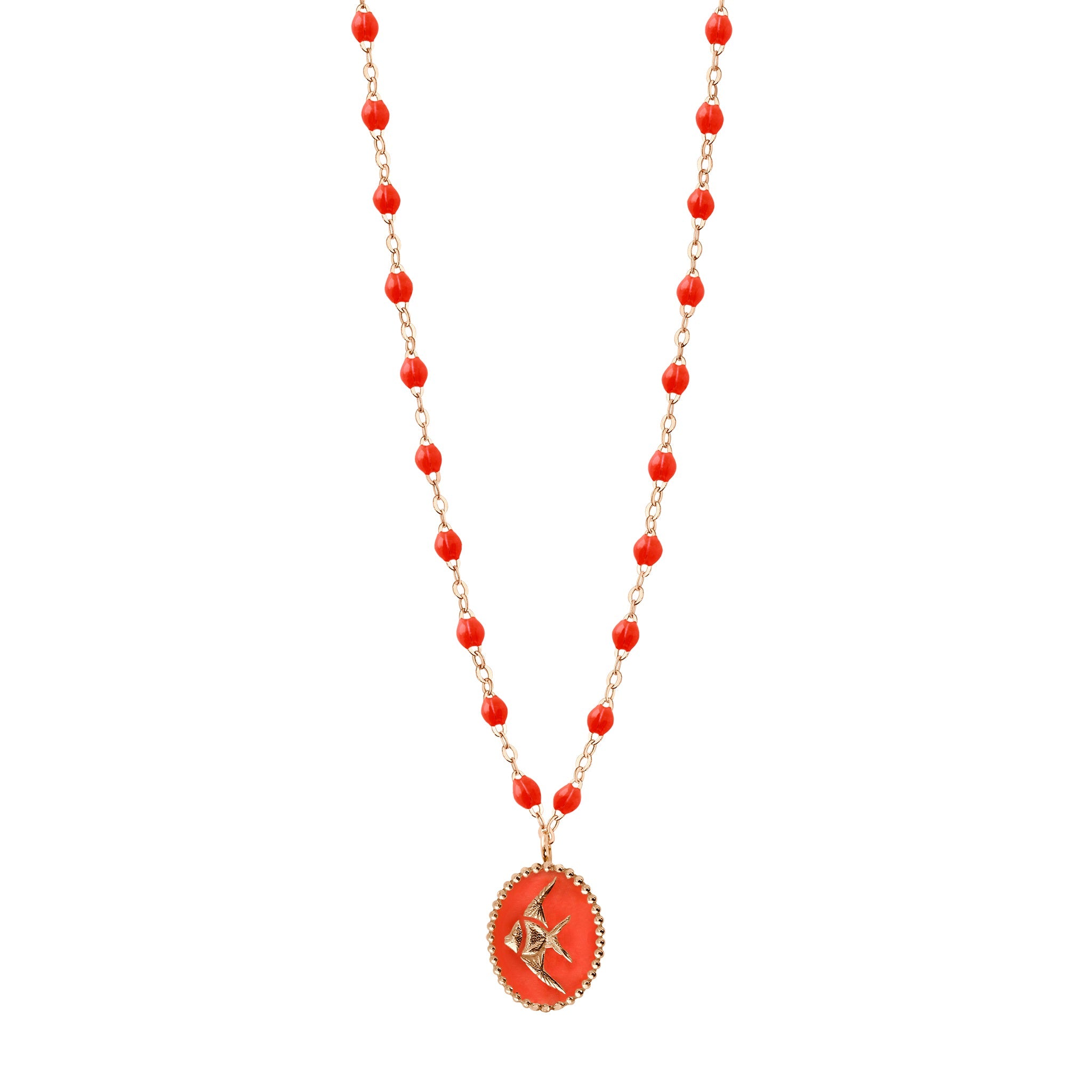 Collier Poisson Ange résine corail, or rose, 42 cm voyage Référence :  b1po002r5842xx -1