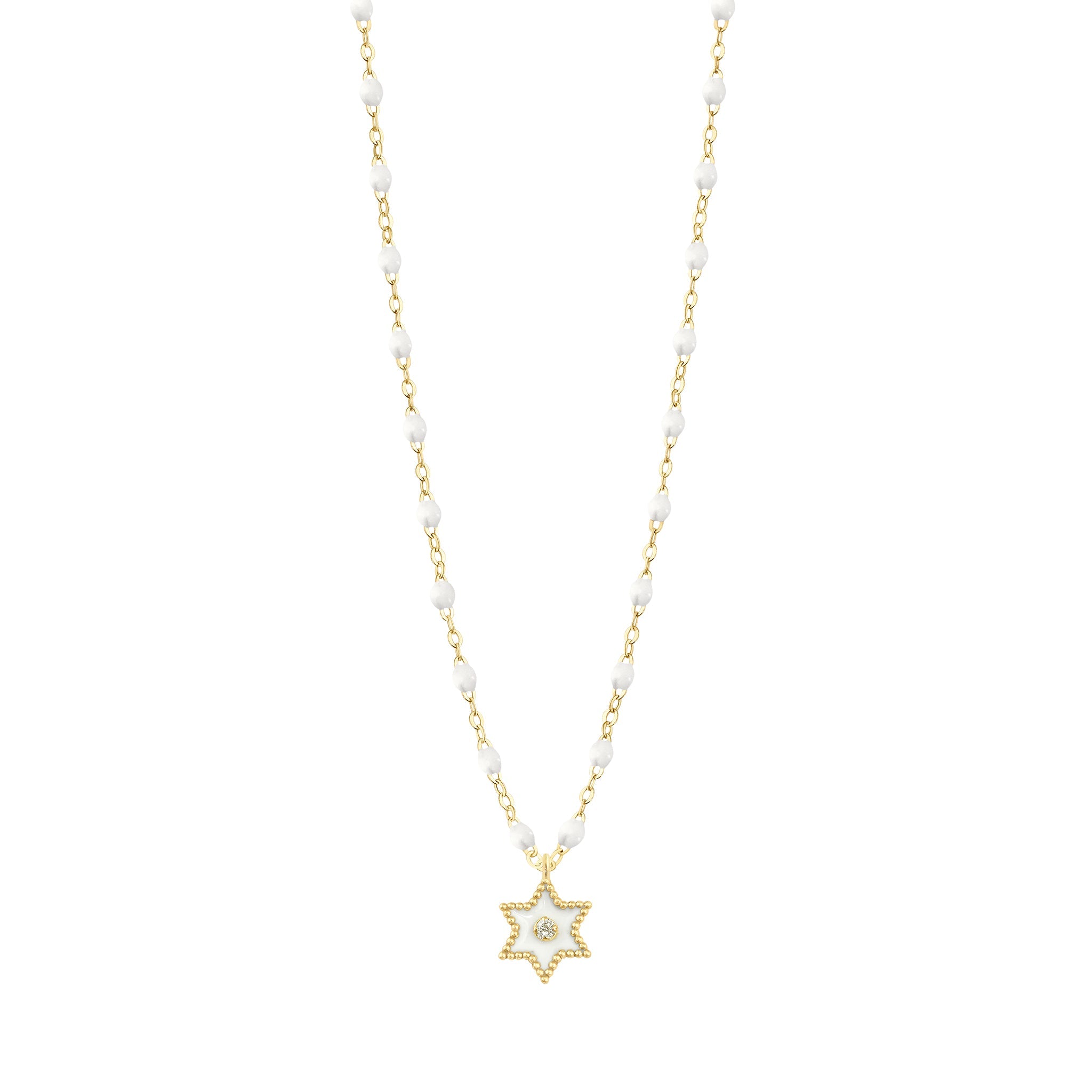 Collier Etoile Star résine blanche, diamant, or jaune, 42 cm pirate Référence :  b1st001j0142di -1