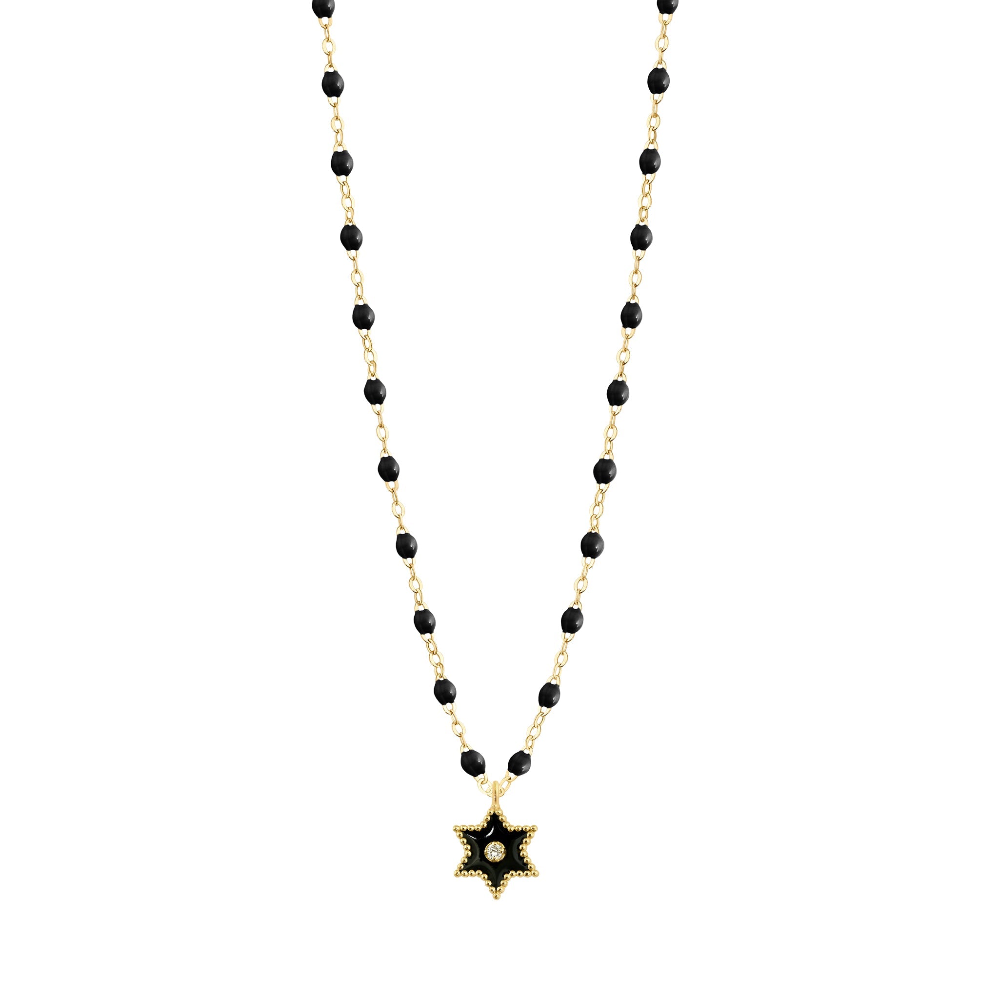 Collier Etoile Star résine noire, diamant, or jaune, 42 cm pirate Référence :  b1st001j2042di -1