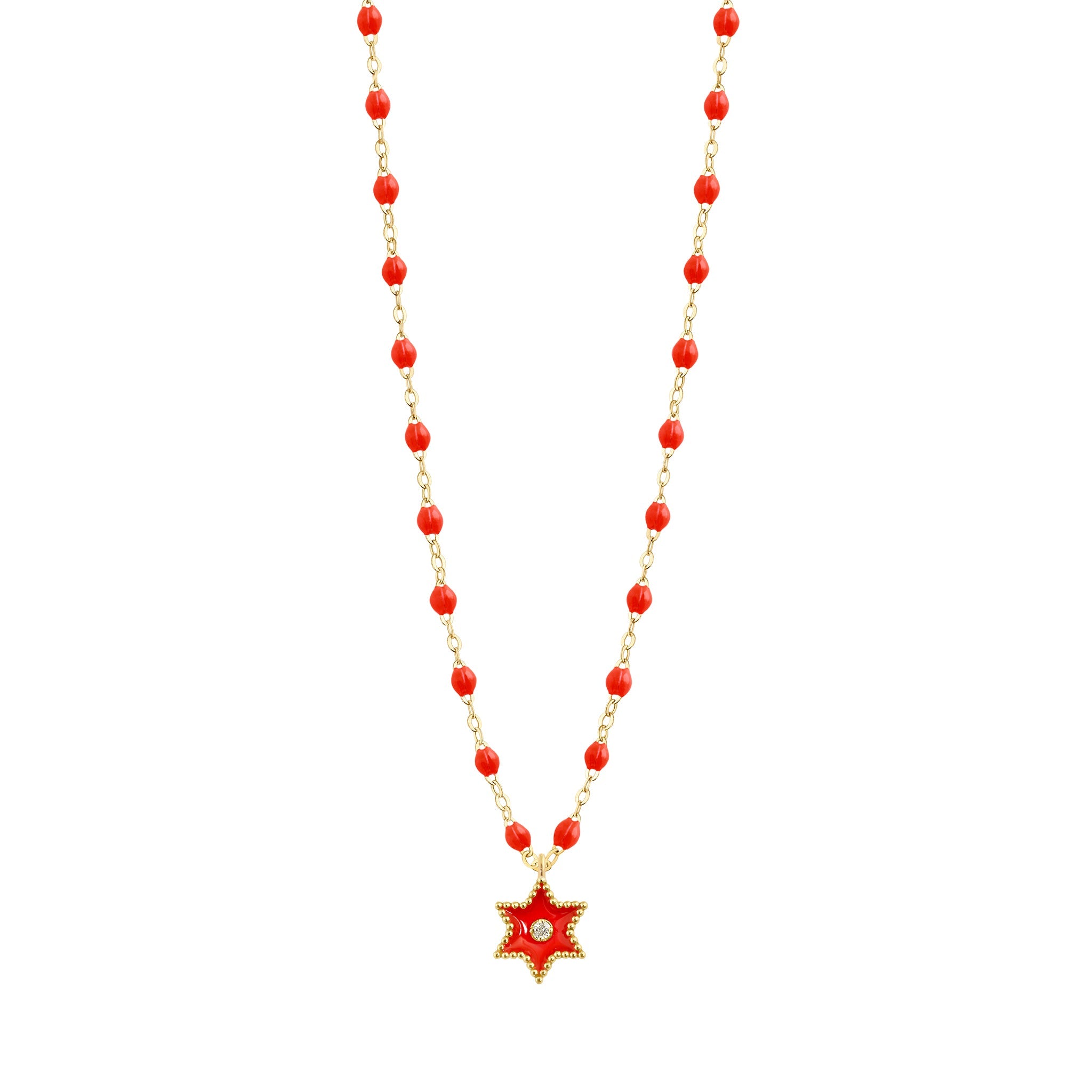 Collier Etoile Star résine corail, diamant, or jaune, 42 cm pirate Référence :  b1st001j5842di -1