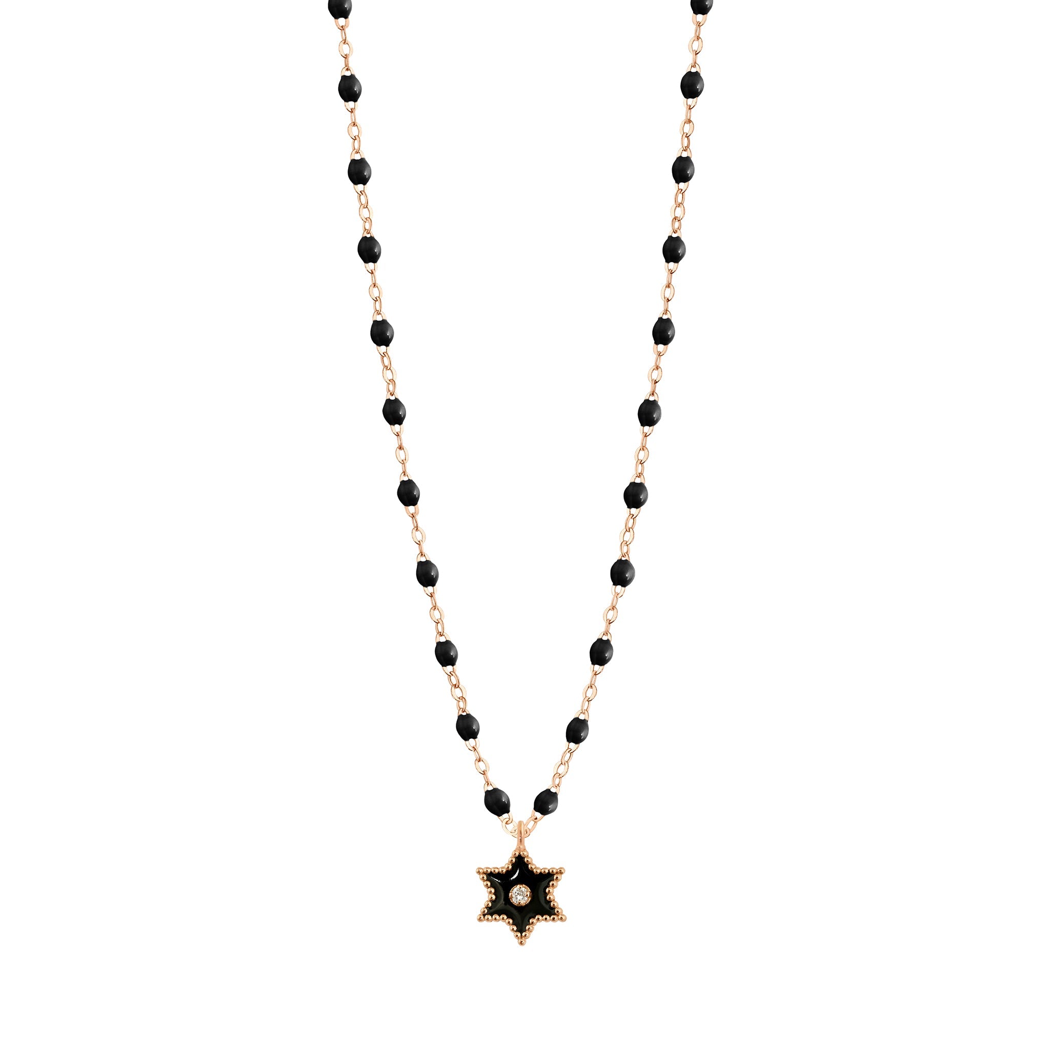 Collier Etoile Star résine noire, diamant, or rose, 42 cm pirate Référence :  b1st001r2042di -1