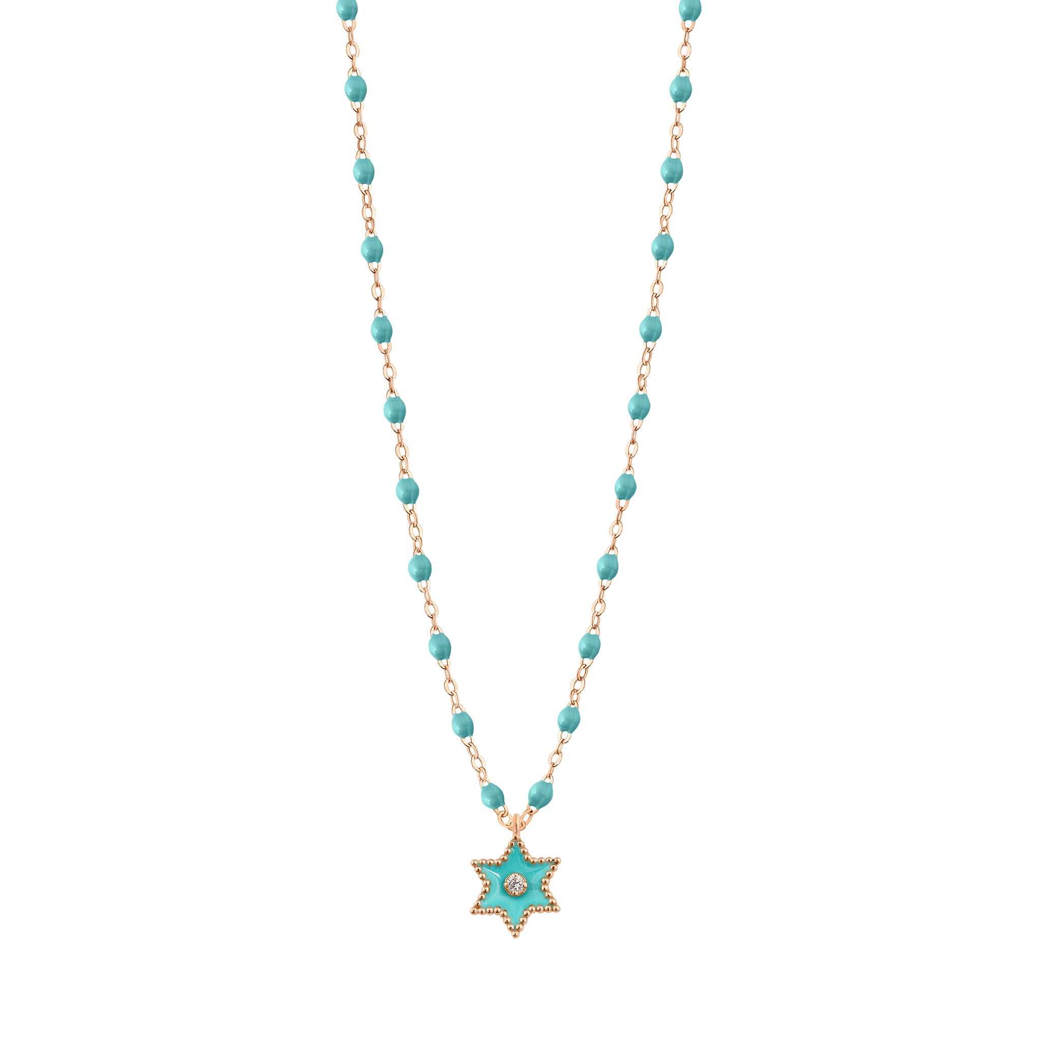 Collier Etoile Star résine turquoise vert, diamant, or rose, 42 cm pirate Référence :  b1st001r3342di -1