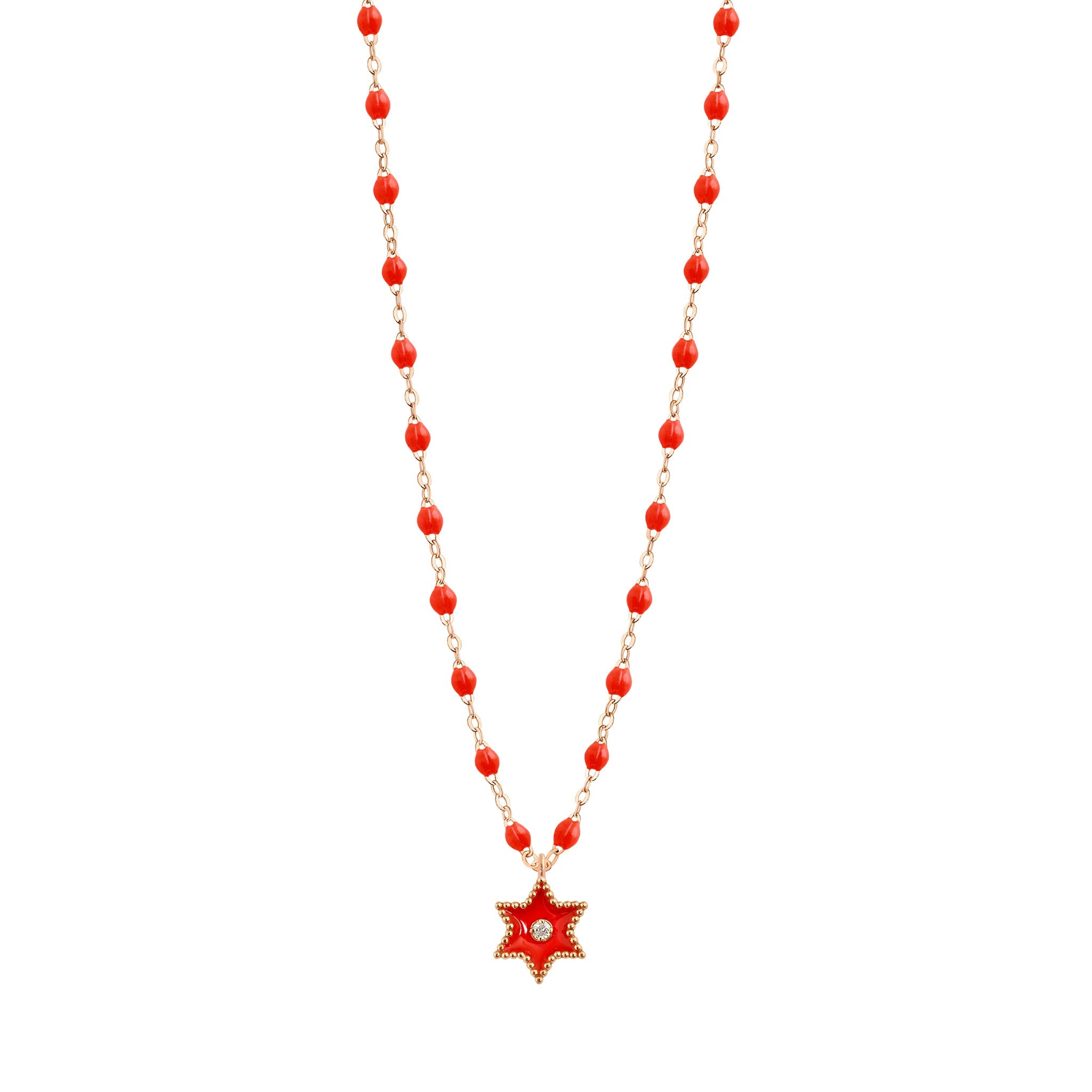 Collier Etoile Star résine corail, diamant, or rose, 42 cm pirate Référence :  b1st001r5842di -1